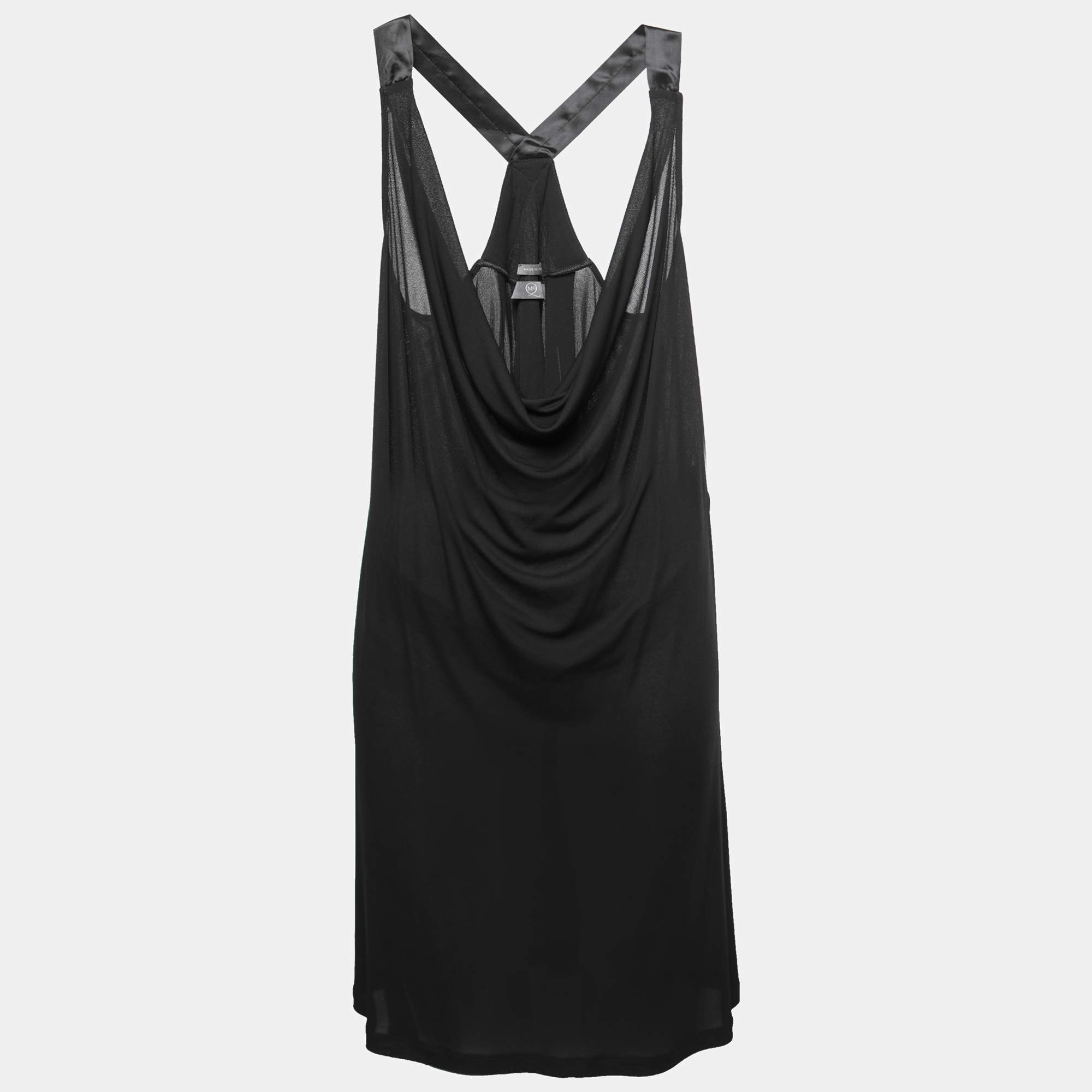 Pre Owned McQ by Alexander McQueen Black Jersey Cowl Neck Belted Dress S