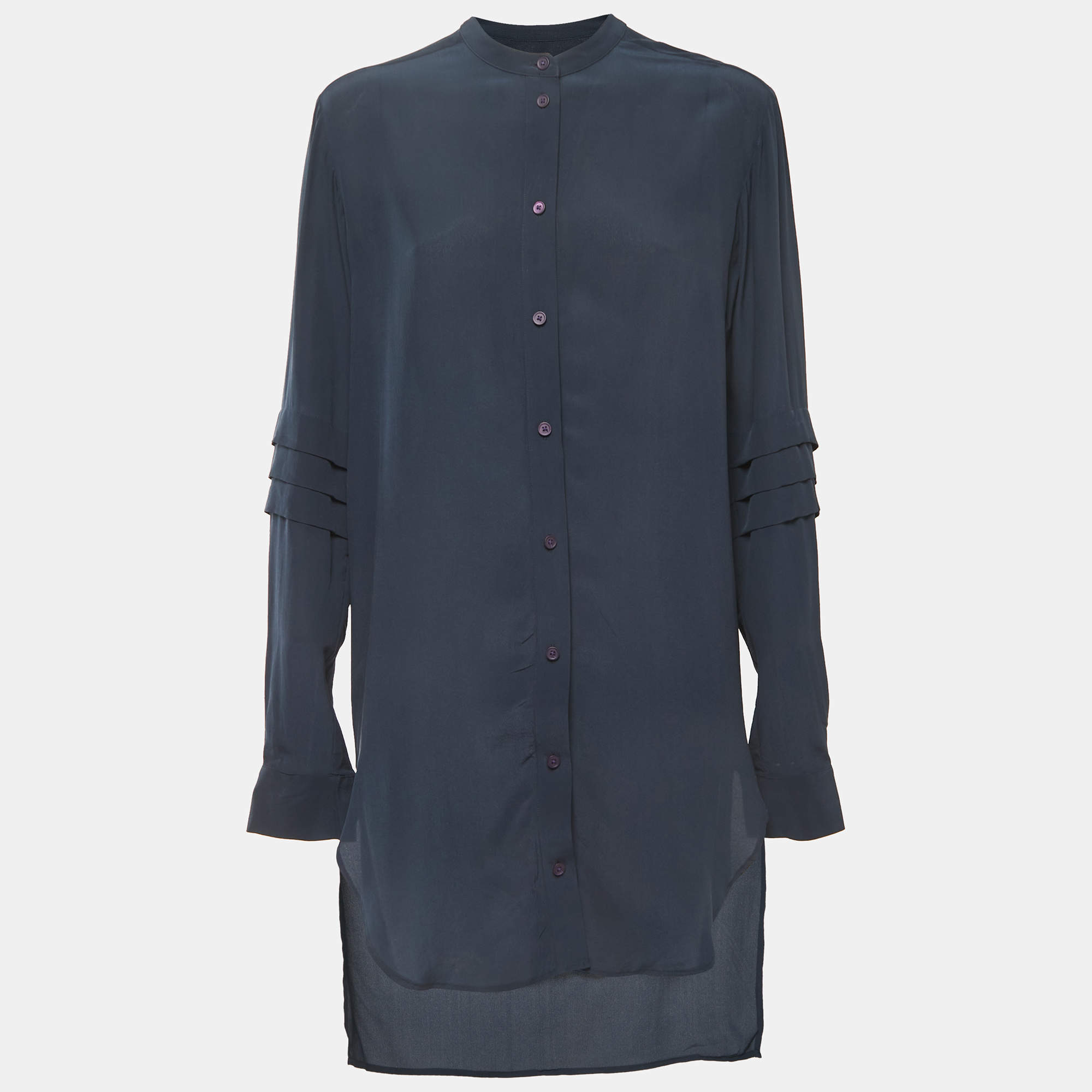 Pre Owned McQ by Alexander McQueen Navy Blue Zipper Detail Sleeve Oversized Blouse S