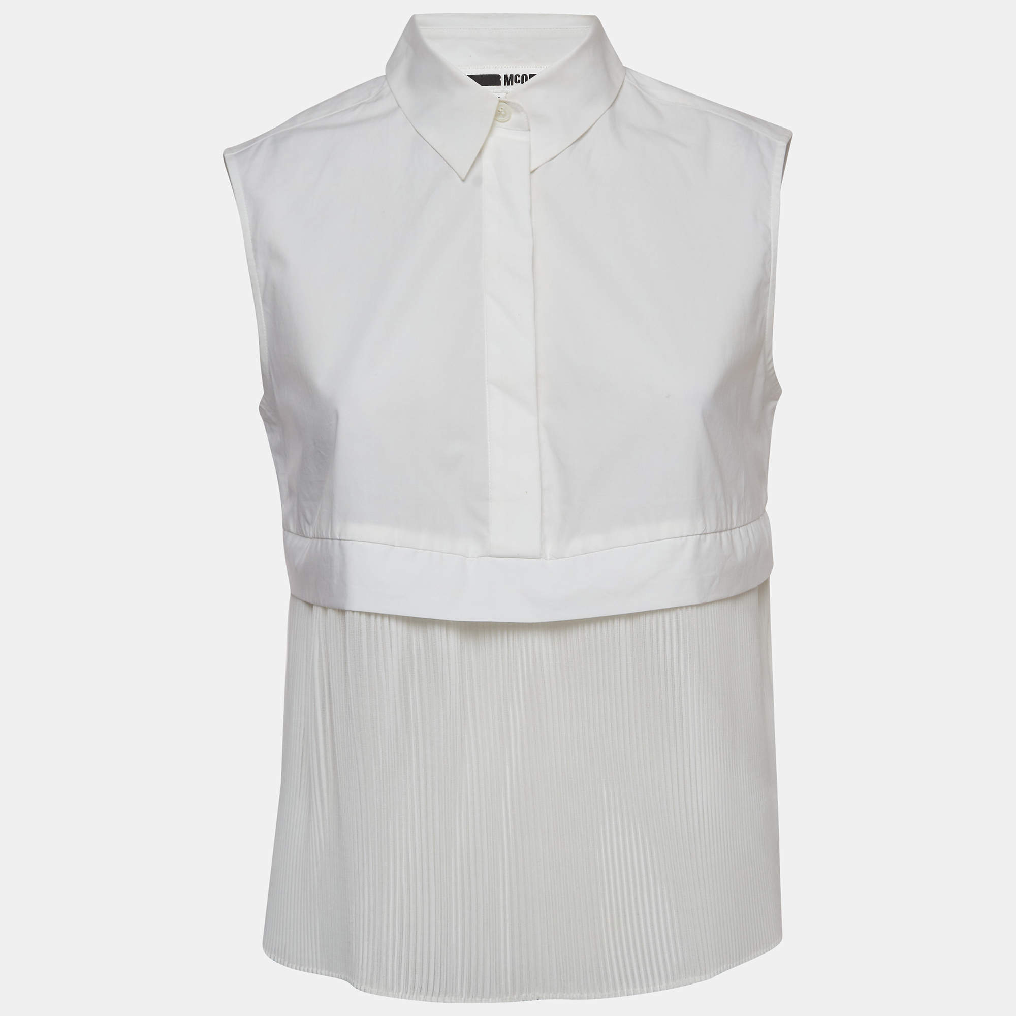 Pre Owned McQ by Alexander McQueen White Cotton Pleated Sleeveless Blouse S
