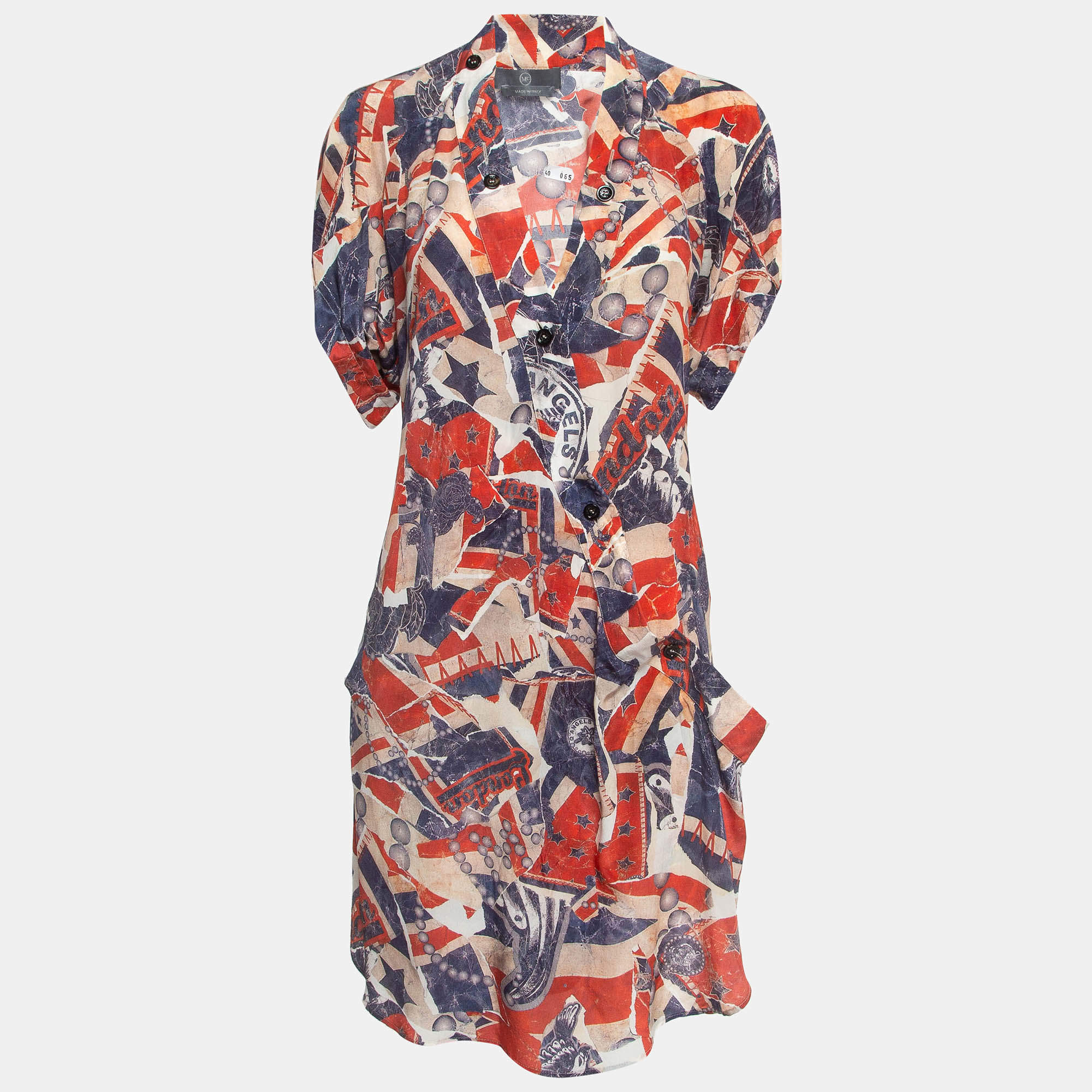 McQ by Alexander McQueen Multicolor Printed Silk Draped Short Dress S