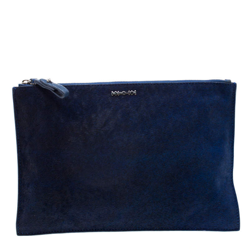 Pre Owned MCQ by Alexander McQueen Blue Calfhair Bullet Kicks Clutch