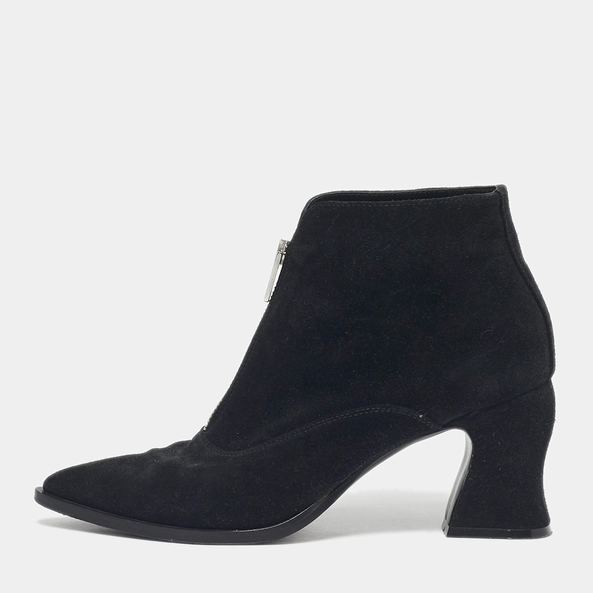 Pre Owned McQ by Alexander McQueen Black Suede Zip Up Ankle Boots Size 39