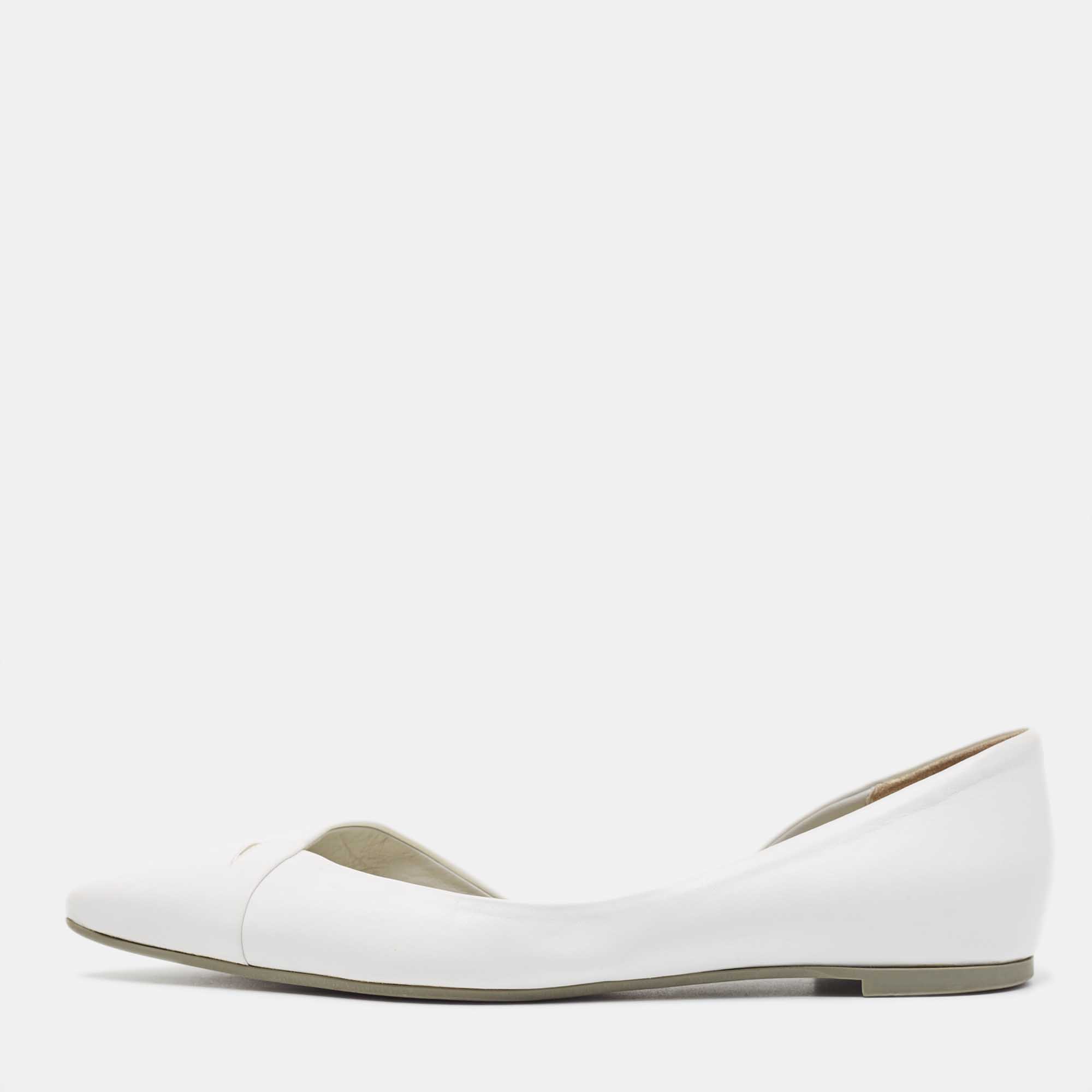 Pre Owned McQ by Alexander McQueen White Leather D'orsay Pointed Toe Ballet Flats Size 40