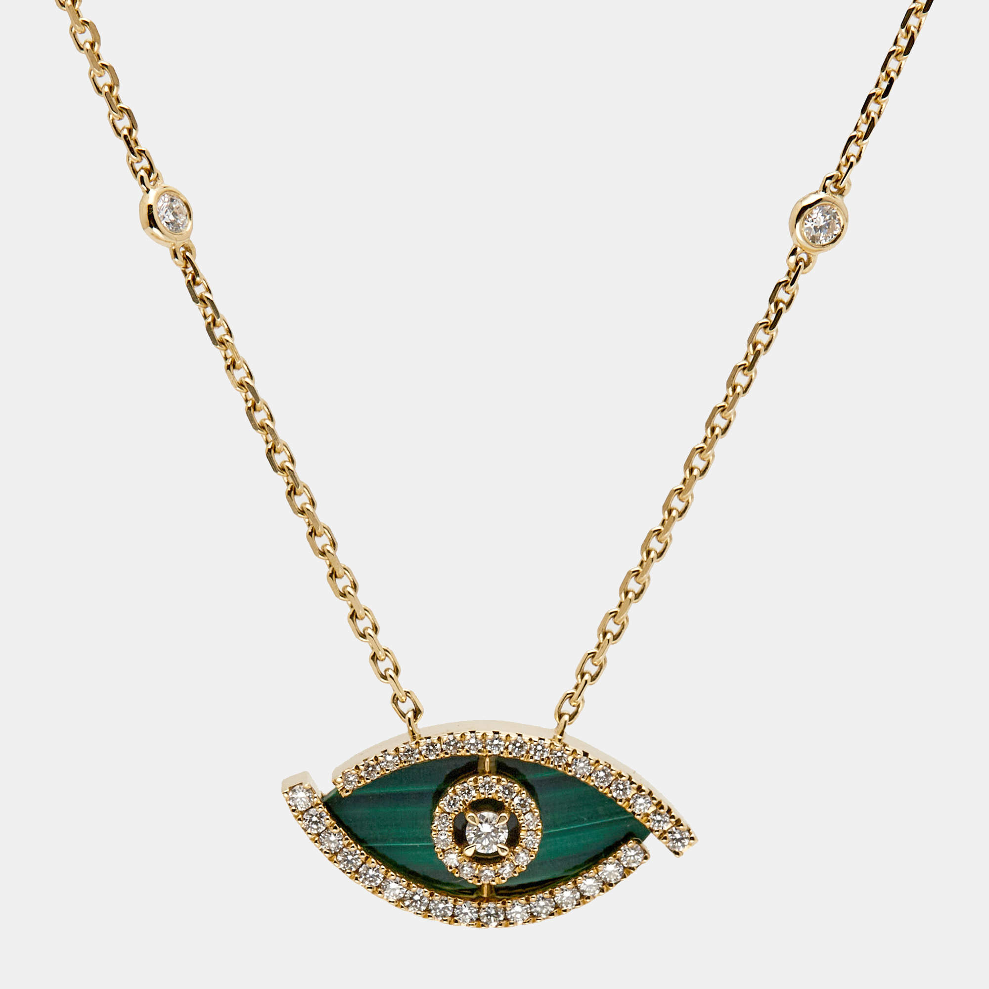 Messika Lucky Eye Malachite Diamonds 18k Yellow Gold Necklace