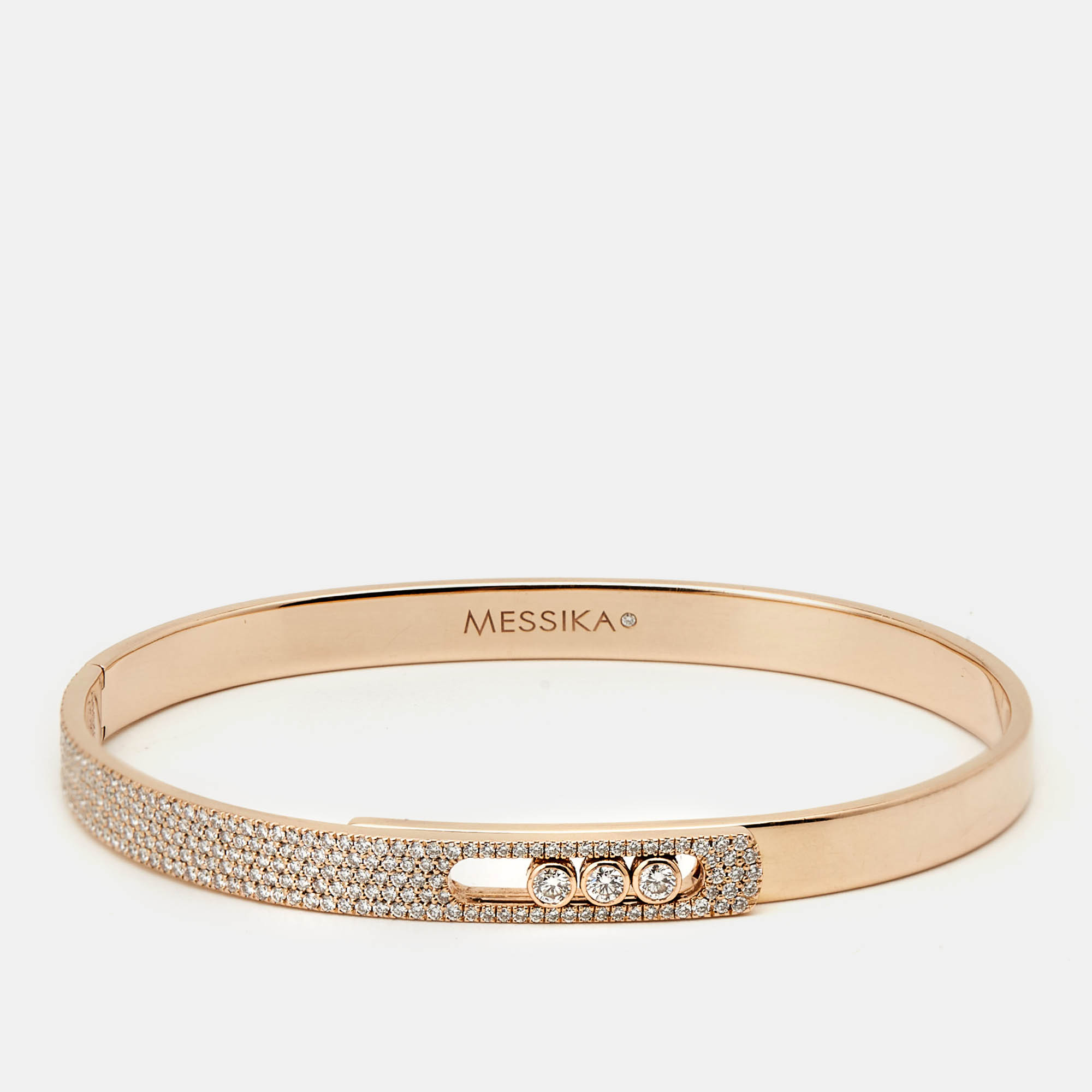 Messika Move Noa Paved Diamonds 18K Rose Gold Bangle Bracelet XS