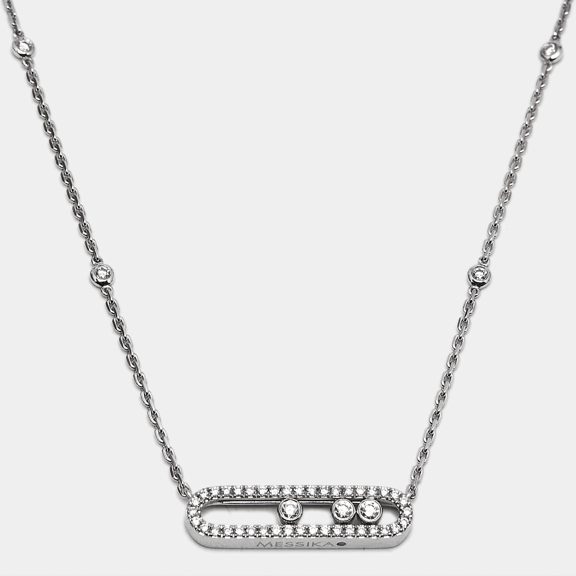 Pre Owned Messika Baby Move Pavé Diamonds 18k White Gold Necklace