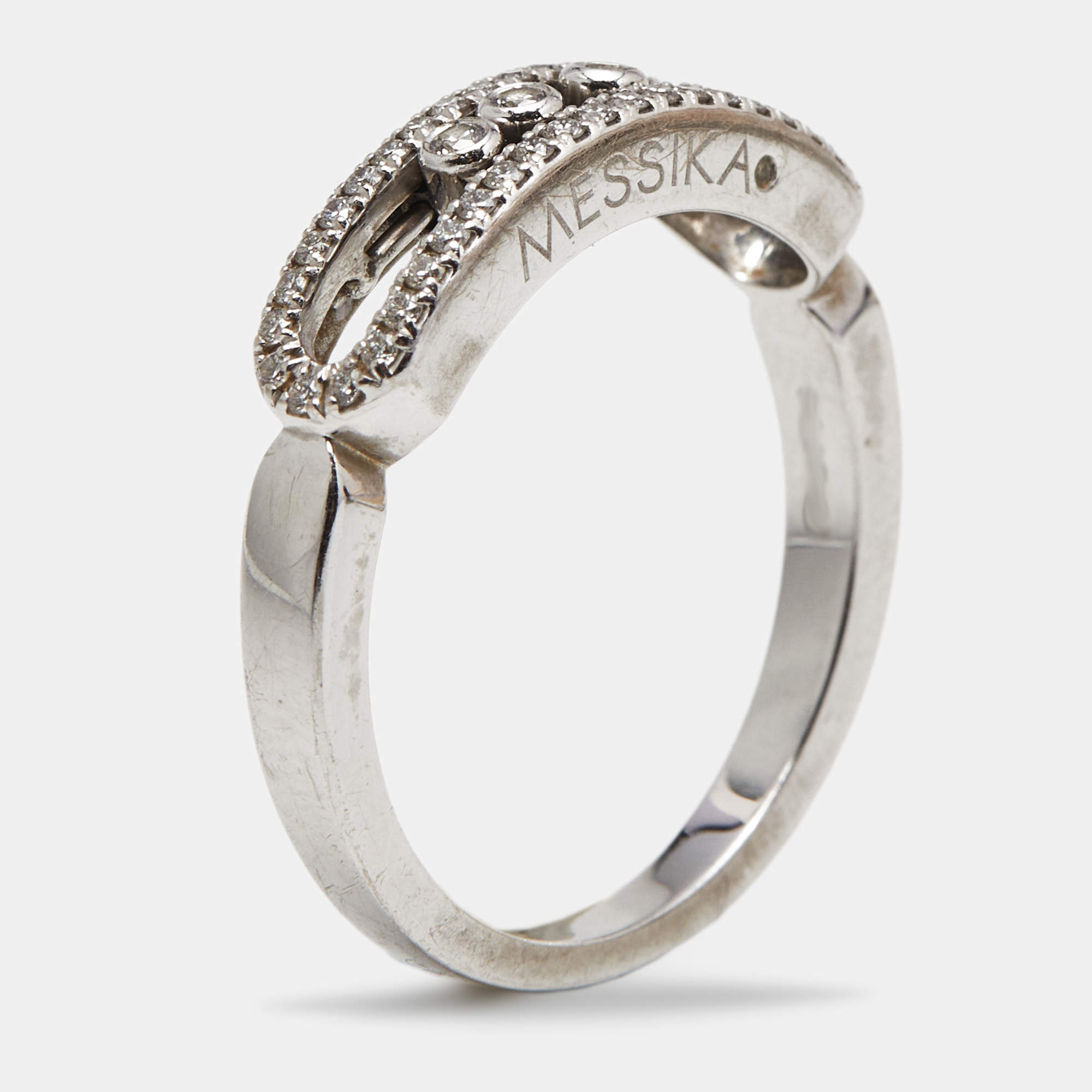 Pre Owned Messika Baby Move Pavé Diamonds 18k White Gold Ring Size 56