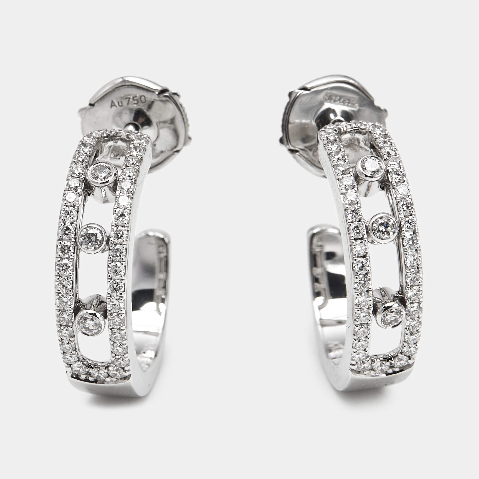 Pre Owned Messika Move Pavé Diamonds 18k White Gold Hoop Earrings