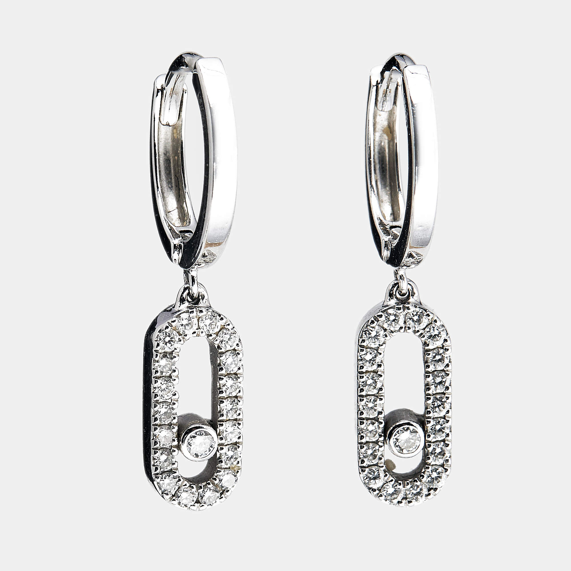 Pre Owned Messika Move Uno Diamonds 18k White Gold Hoop Earrings
