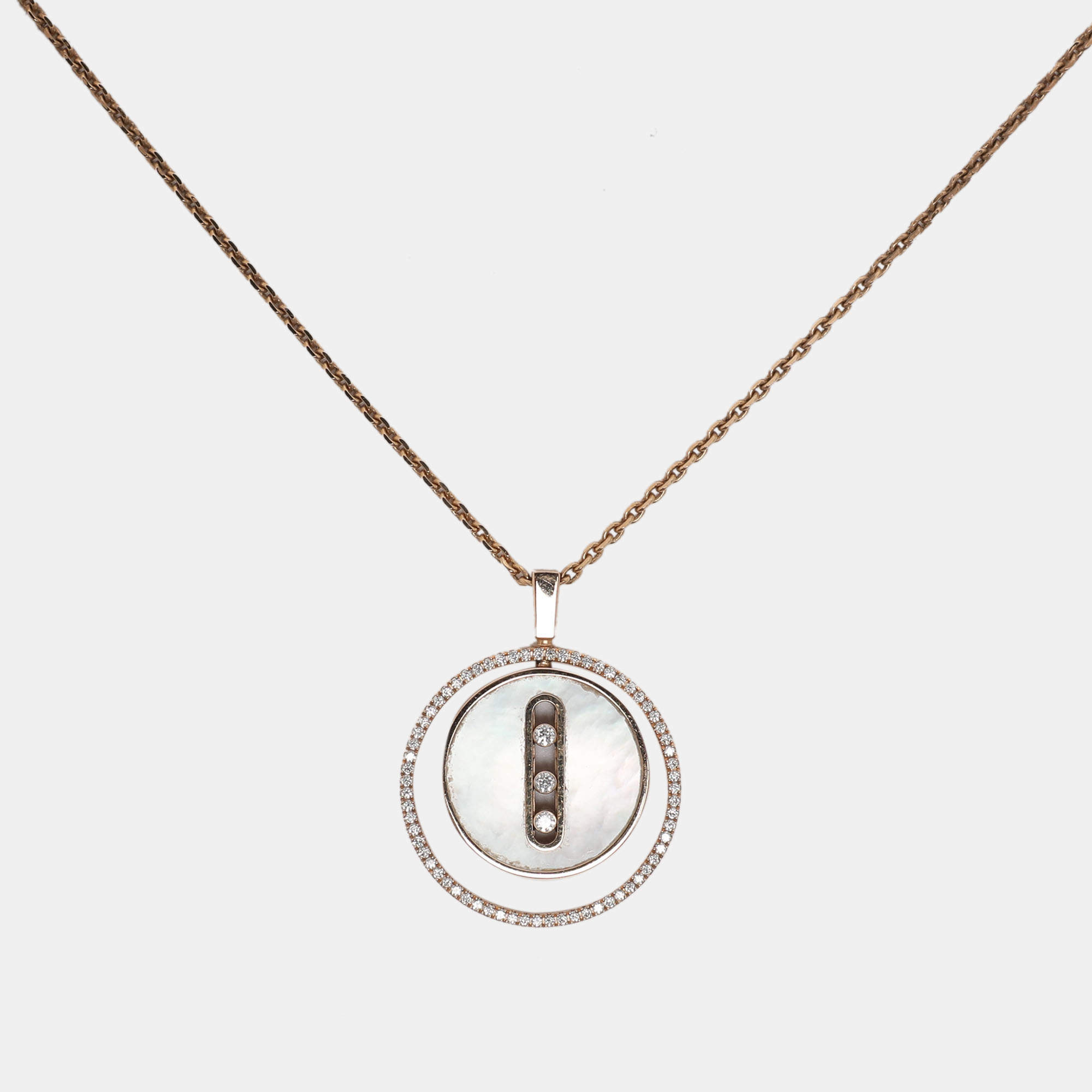 Pre Owned Messika Mother of Pearl Diamond Lucky Move MM 18K Rose Gold Pendant Necklace