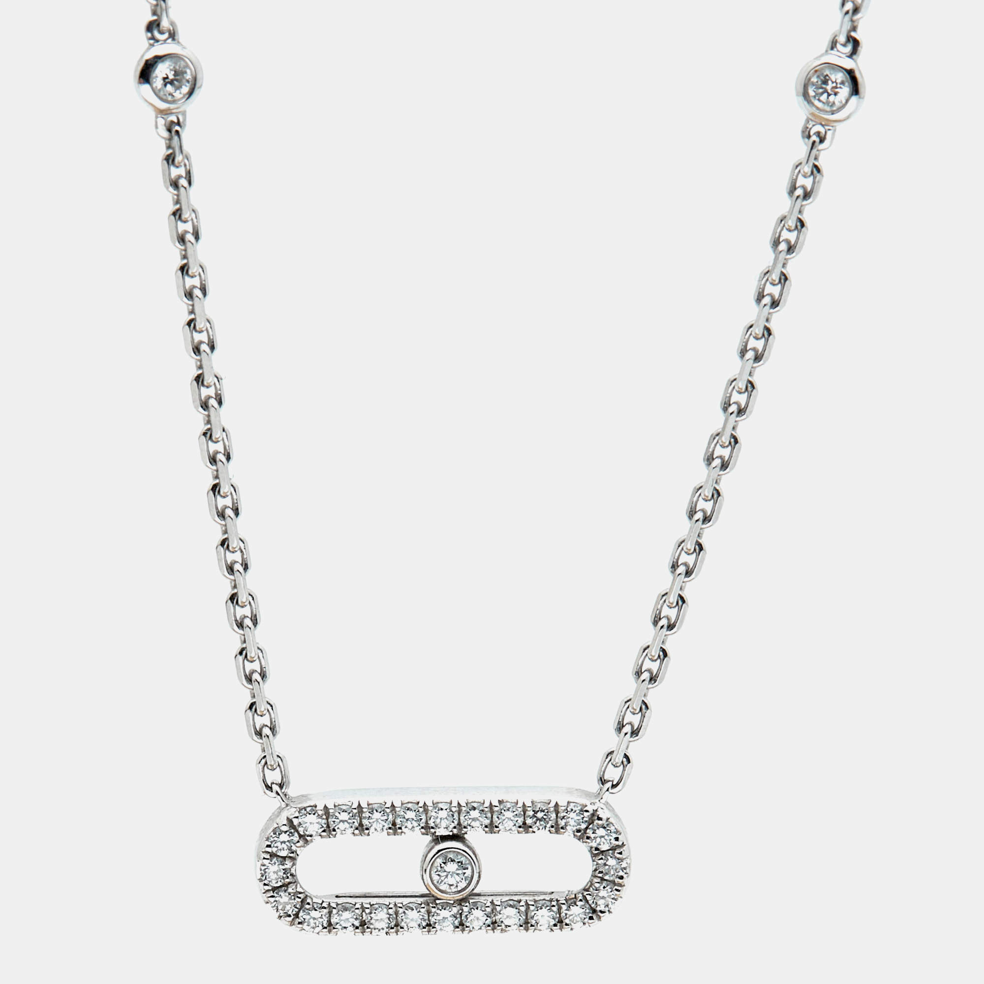 Pre Owned Messika Move Uno Pave Diamond 18K White Gold Necklace