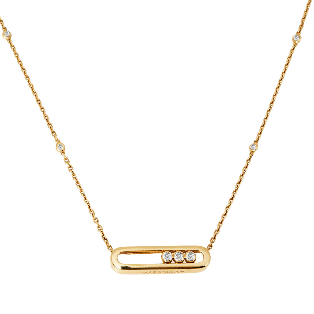 Pre Owned Messika Baby Move Diamond 18K Yellow Gold Pendant Necklace