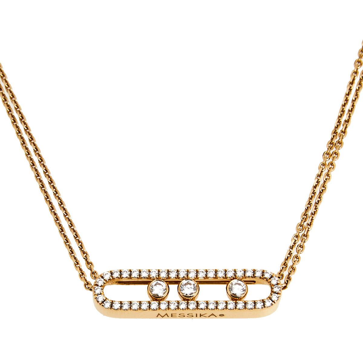 Pre Owned Messika Move Diamond Pave 18K Rose Gold Double Chain Pendant Necklace