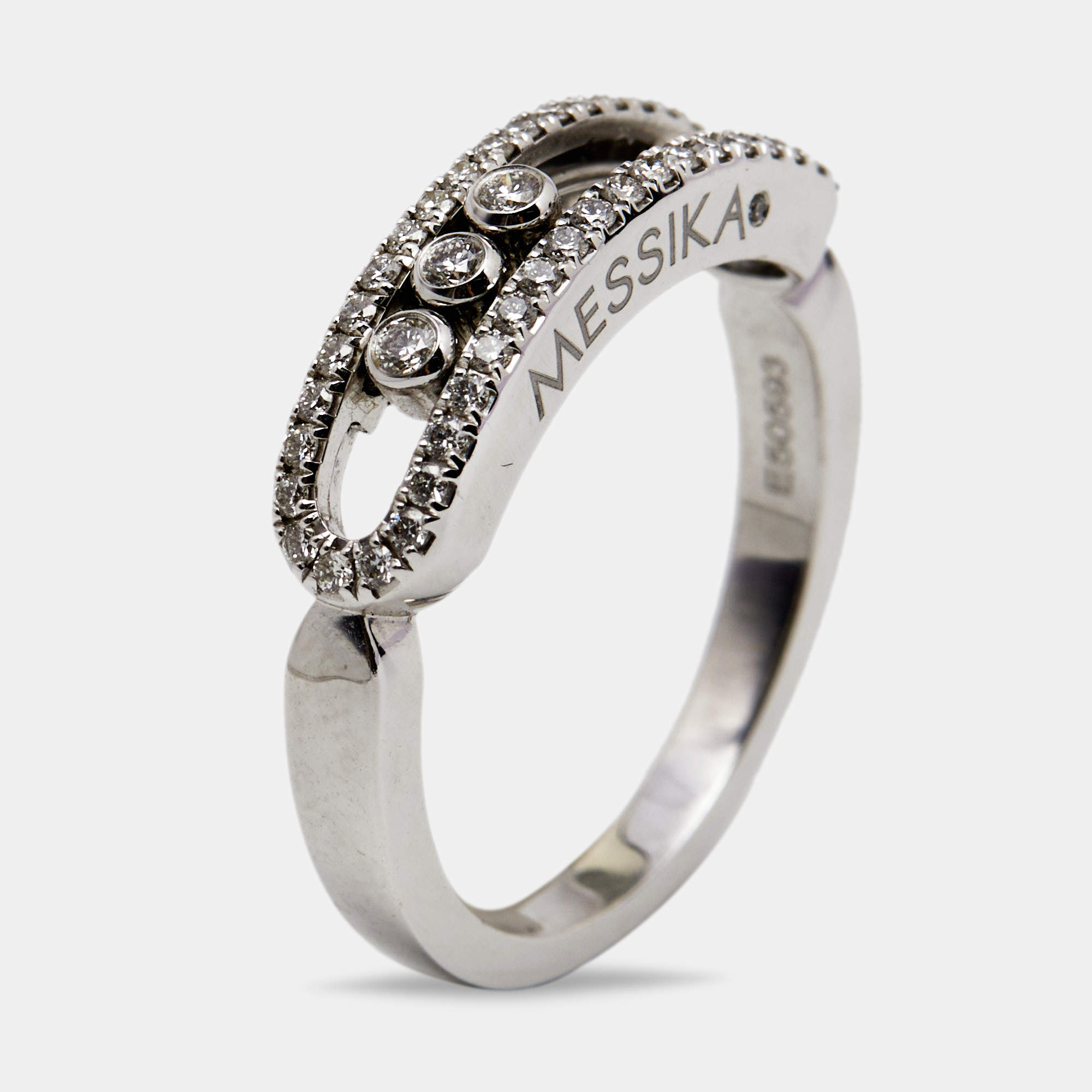 Messika Baby Move Pave Diamonds 18k White Gold Ring Size 51