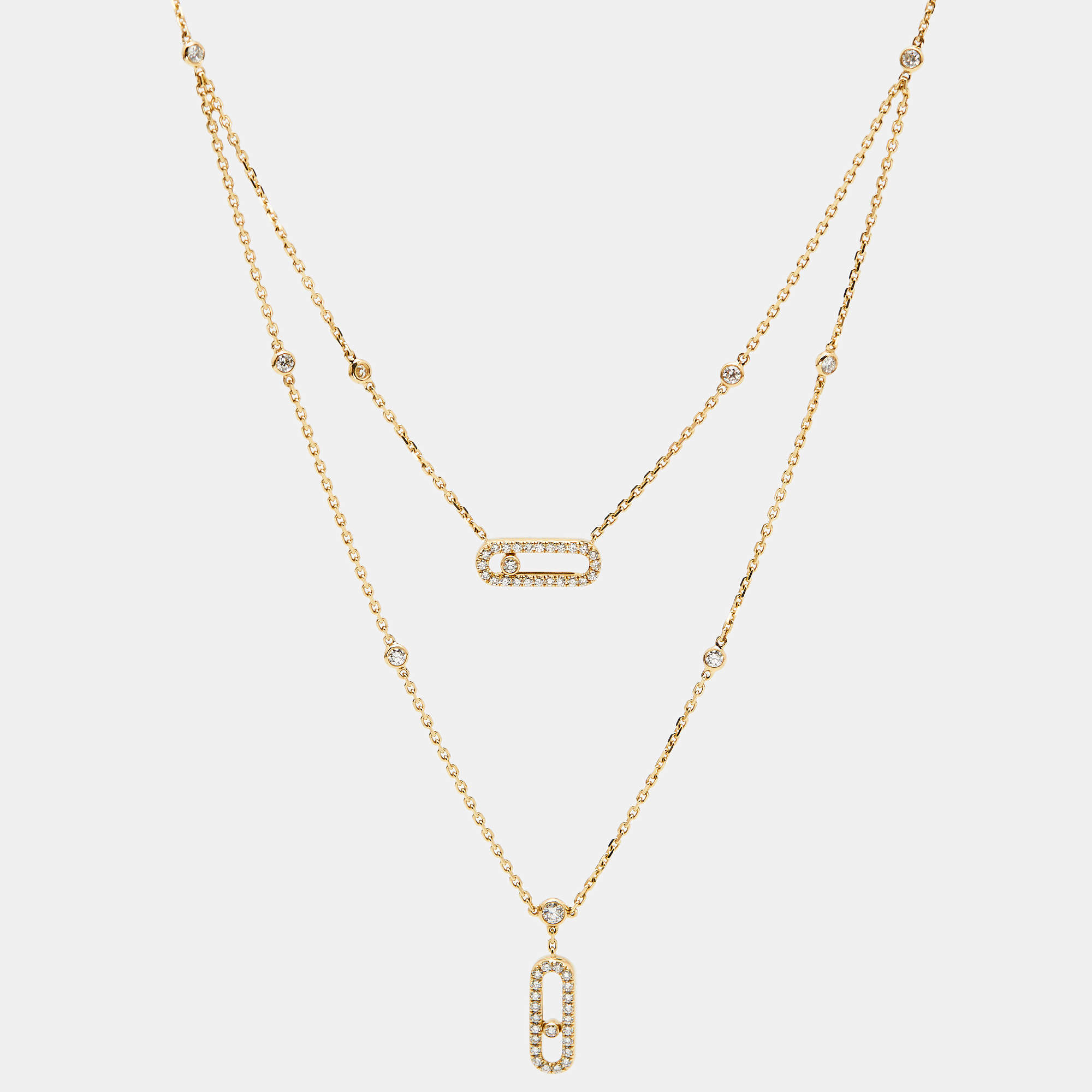 Pre Owned Messika Move Classic 2 Rows Pave Diamond 18k Yellow Gold Necklace