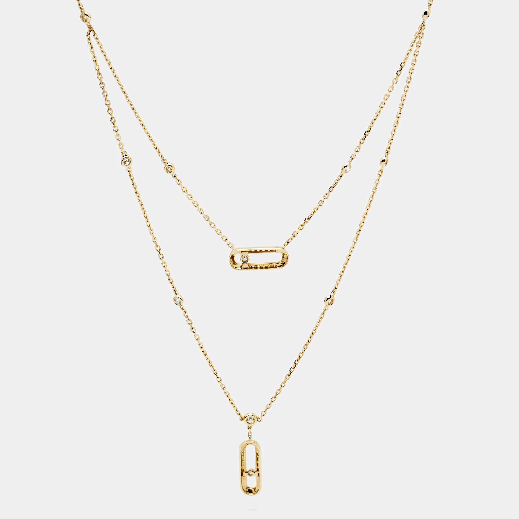 Pre Owned Messika Move Classic 2 Rows Pave Diamond 18k Yellow Gold Necklace