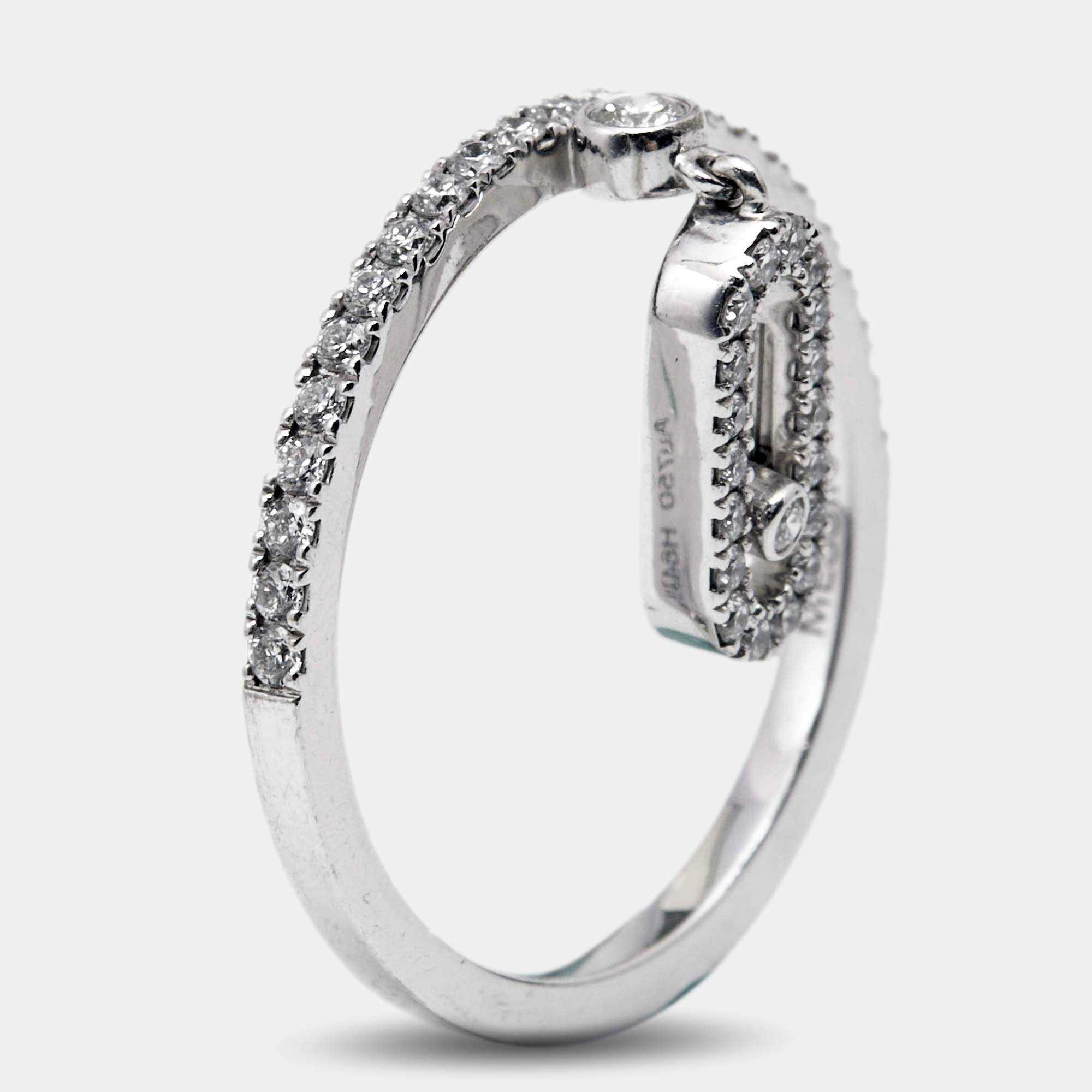 Messika Move Uno Pave Drop Diamonds 18k White Gold Ring Size 52
