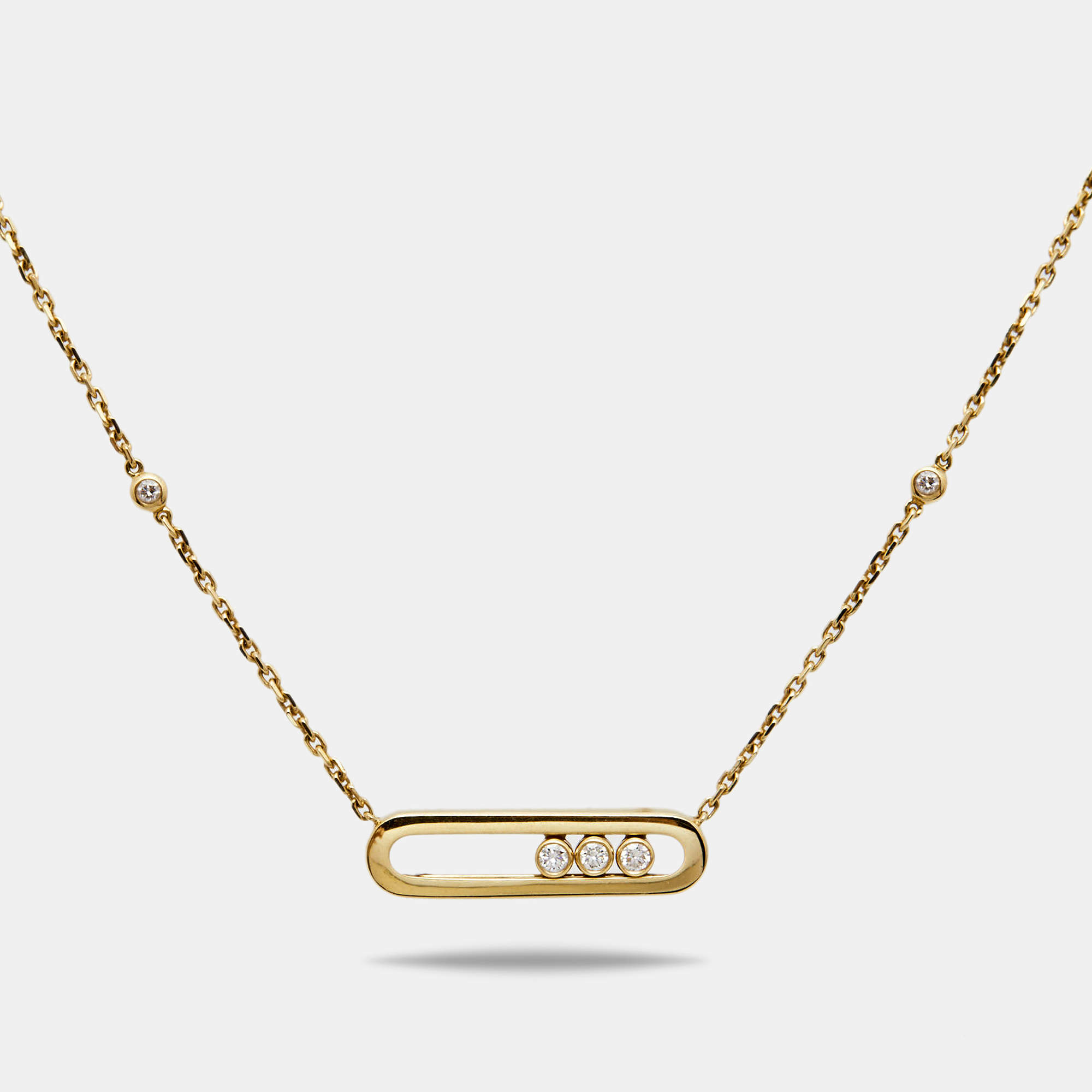 Pre Owned Messika Baby Move Diamond 18K Yellow Gold Pendant Necklace