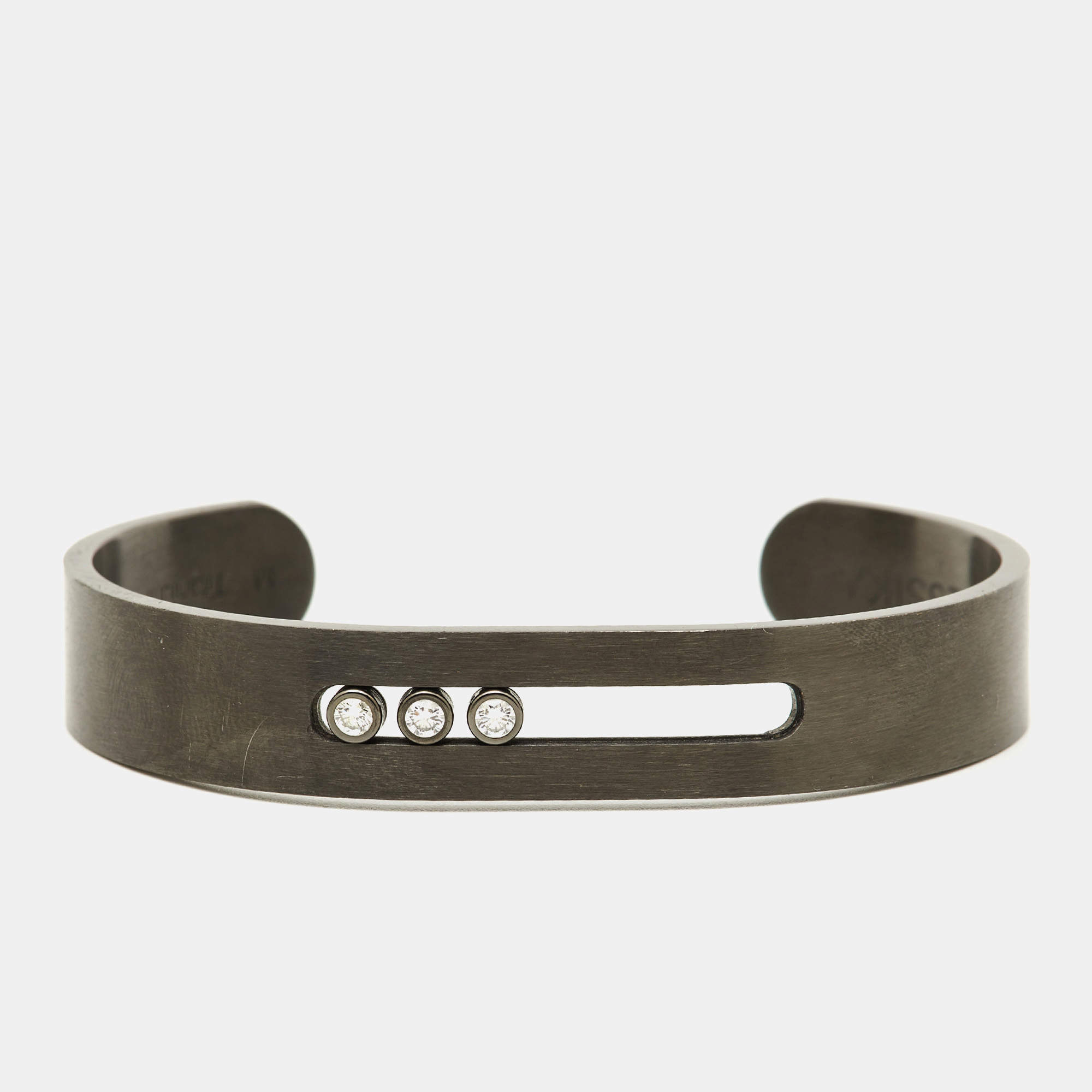 Messika Move Titanium Graphite Diamond Open Cuff Bracelet M