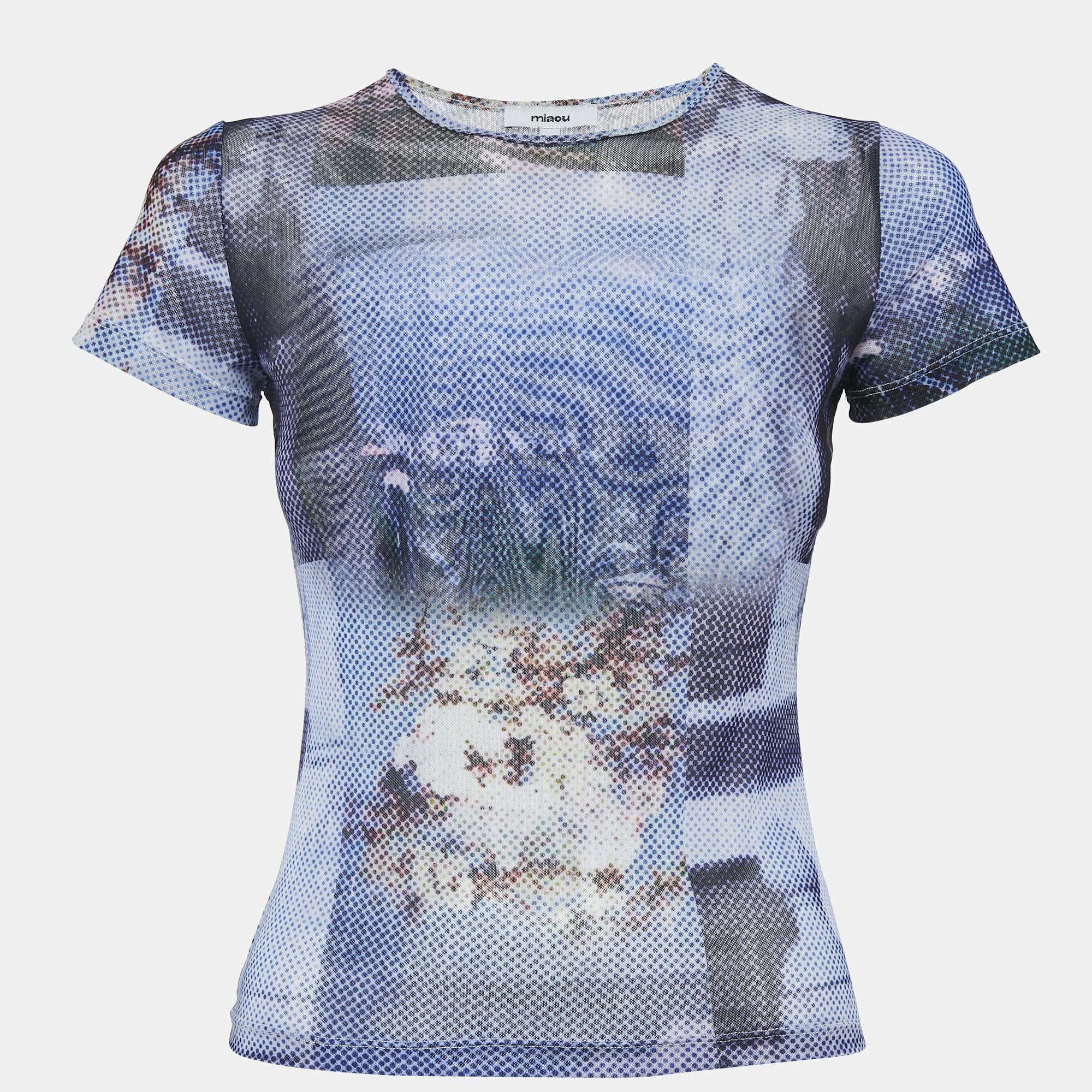 Miaou Multicolor Abstract Print Mesh Round Neck Top M