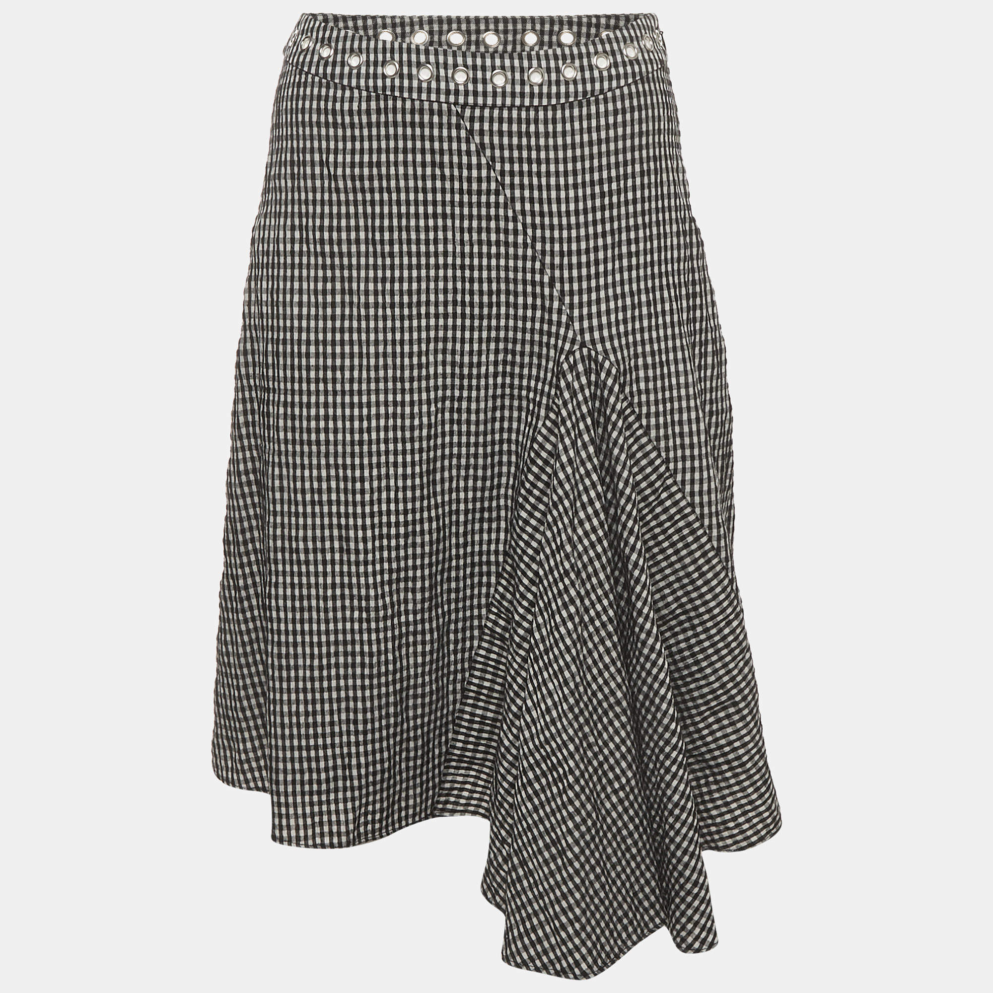Pre Owned Miaou Monochrome Gingham Seersucker Mila Skirt XS 