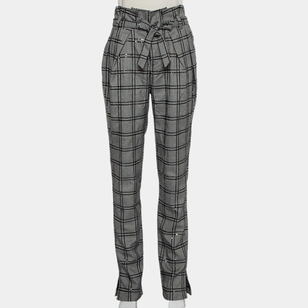 Michael Costello x Revolve Grey Plaid Synthetic Sequin Embellished Philipe Pants M