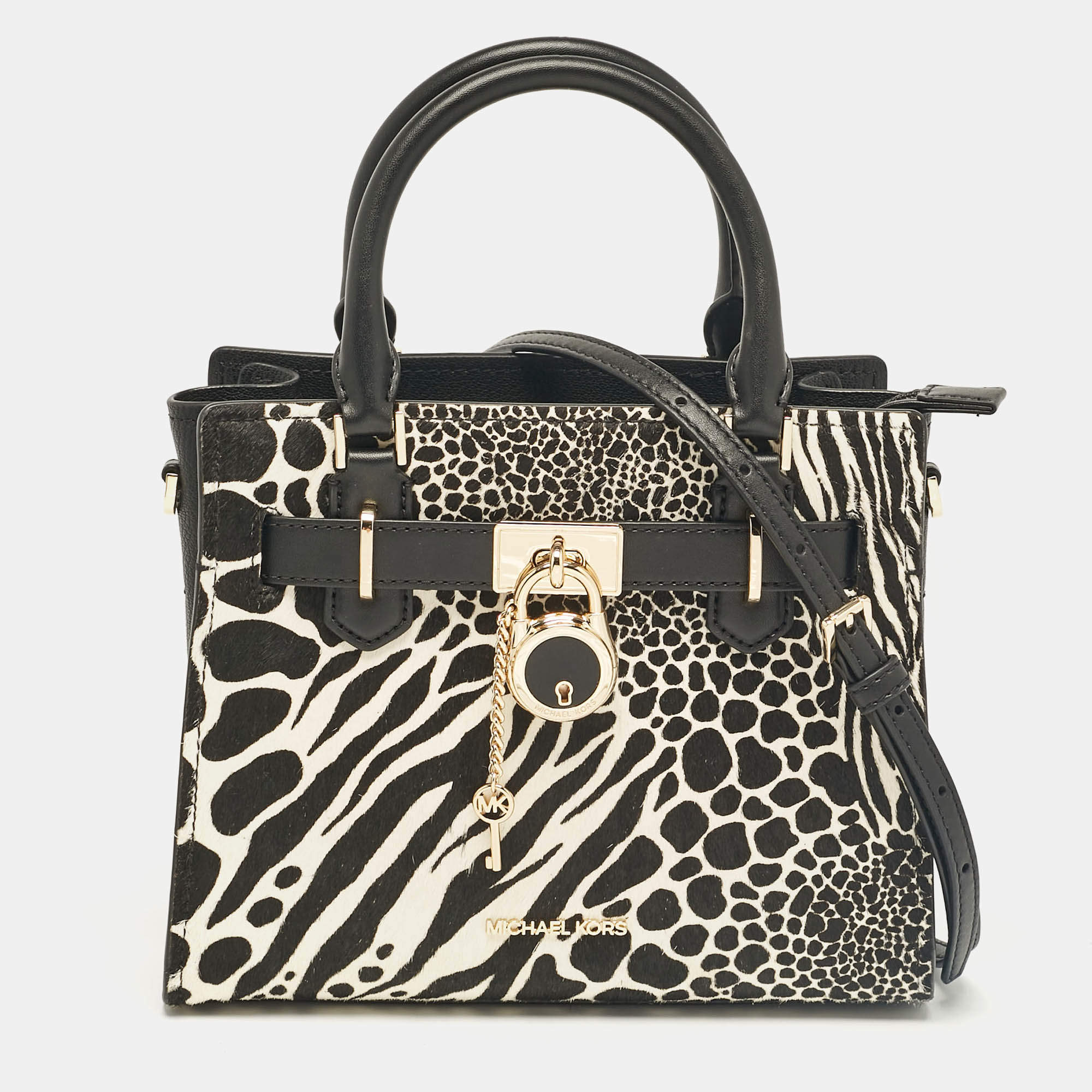 Pre Owned Michael Kors Black Calfhair and Leather Hamilton Tote