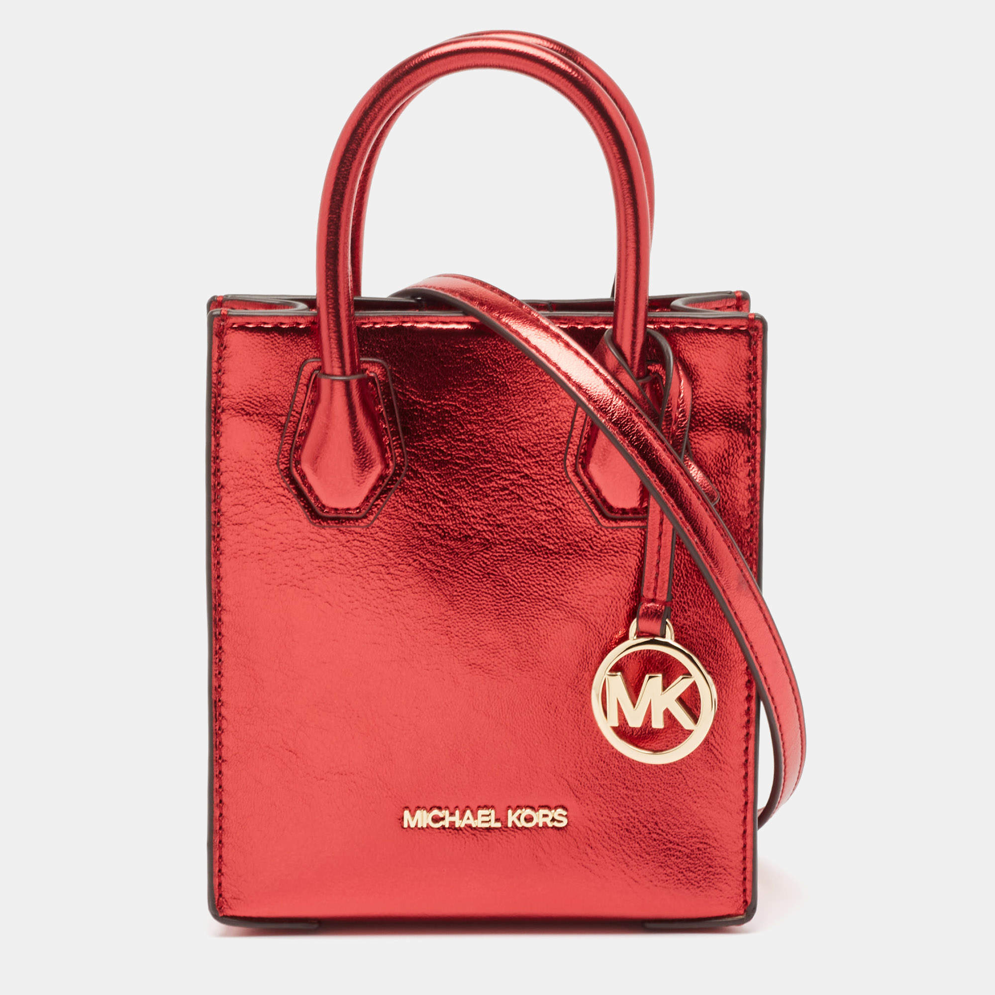 Pre Owned Michael Kors Red Glossy Leather XS Mercer Tote