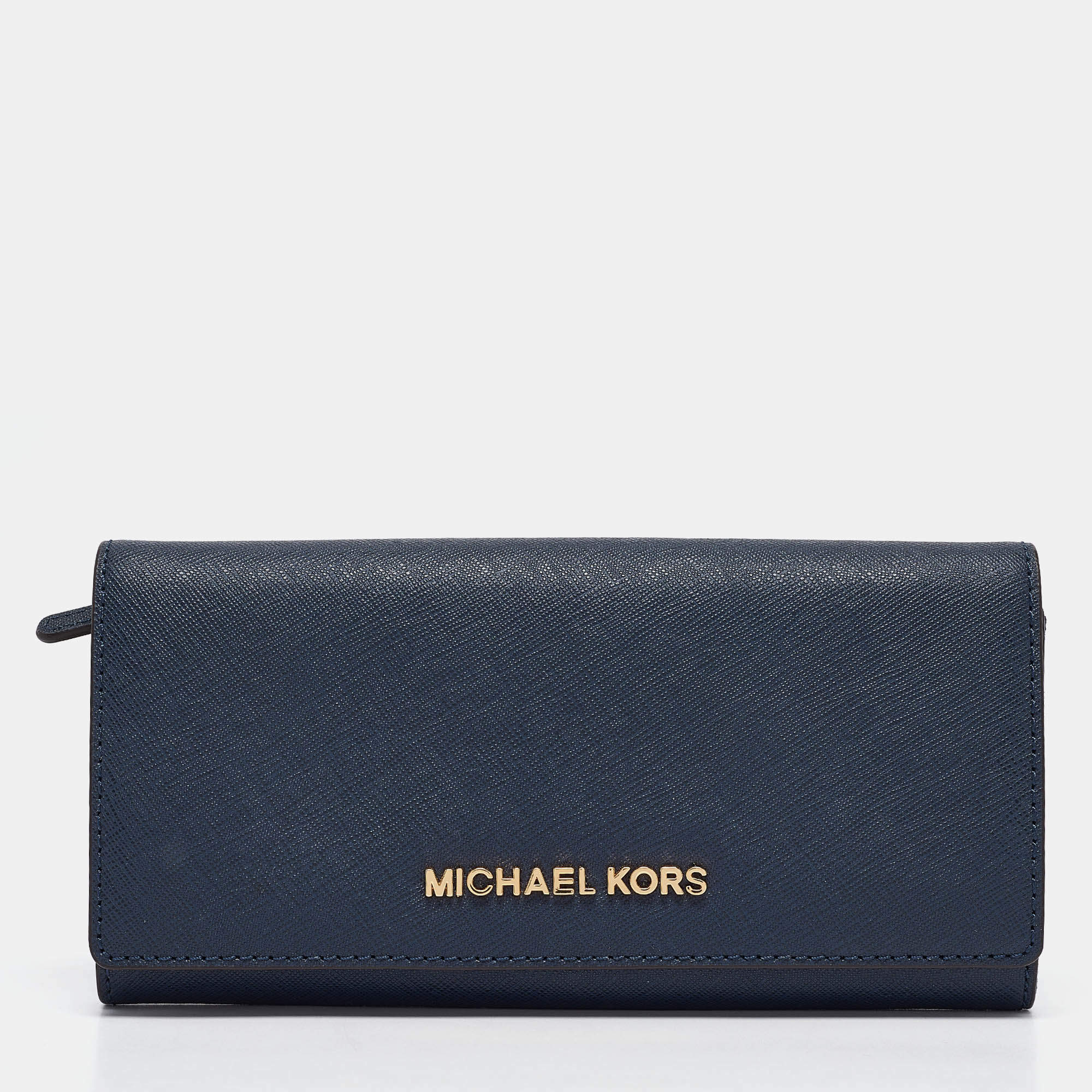 Michael Kors Navy Blue Leather Jet Set Travel Flap Continental Wallet