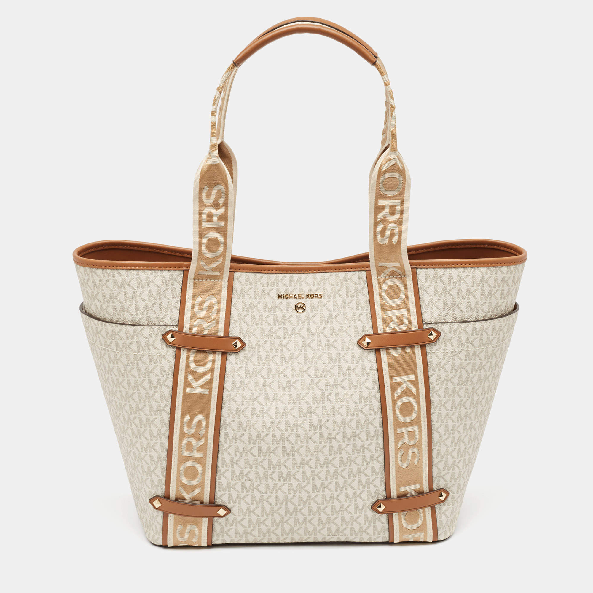 Pre Owned Michael Kors Grey Coated Canvas Faux Leather Large Shopper Tote