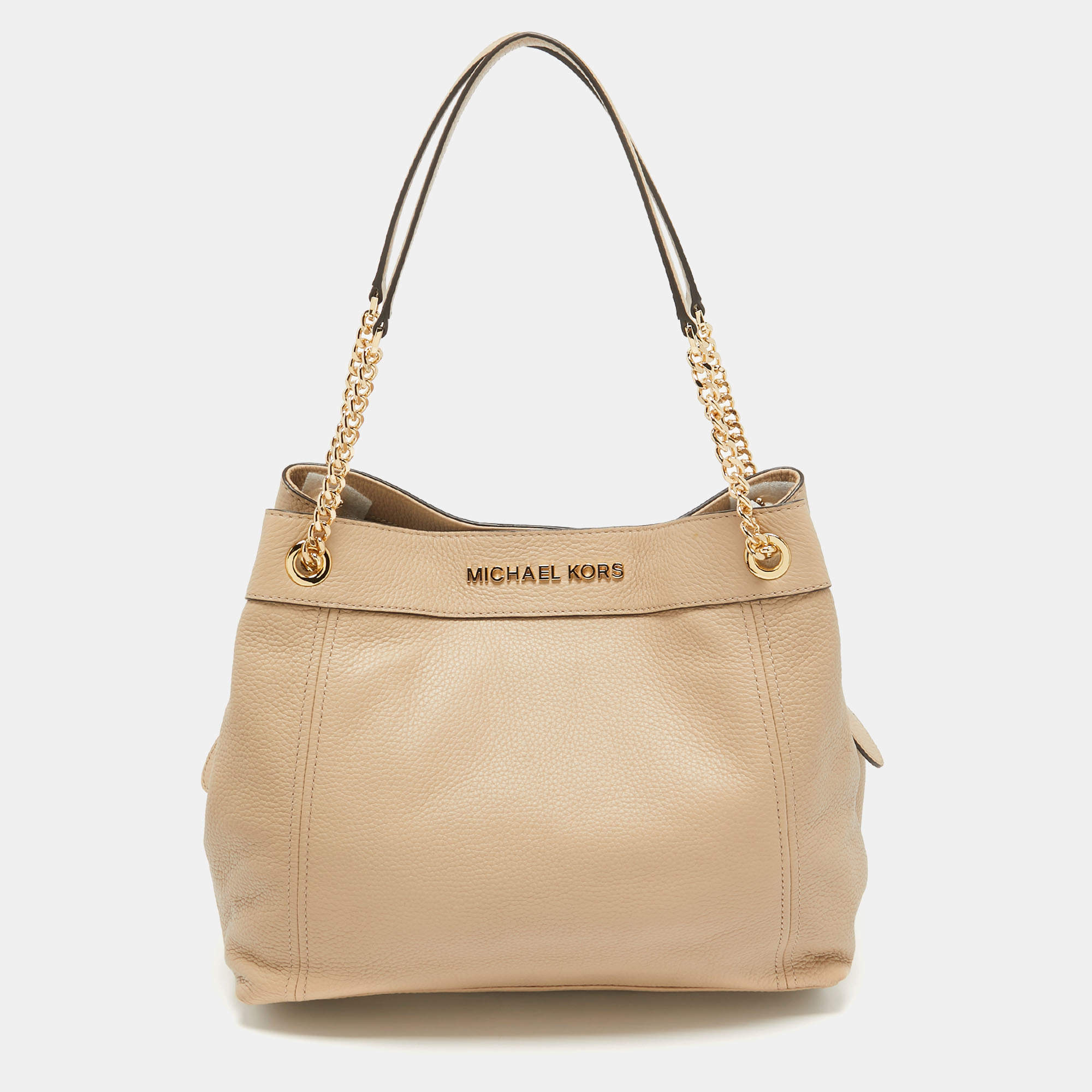 Michael Kors Beige Leather large Jet Set Chain Shoulder Bag