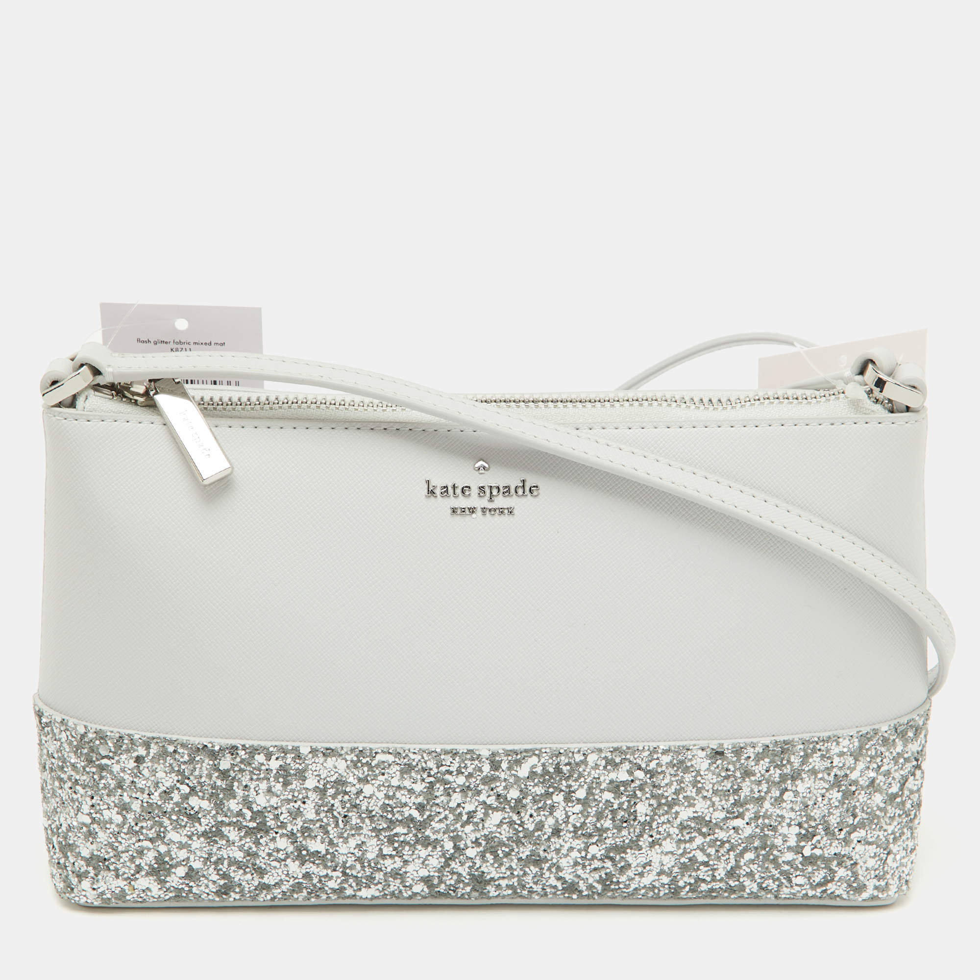 Pre Owned Kate Spade Grey Glitter and Leather Ramey Greta Court Crossbody Bag