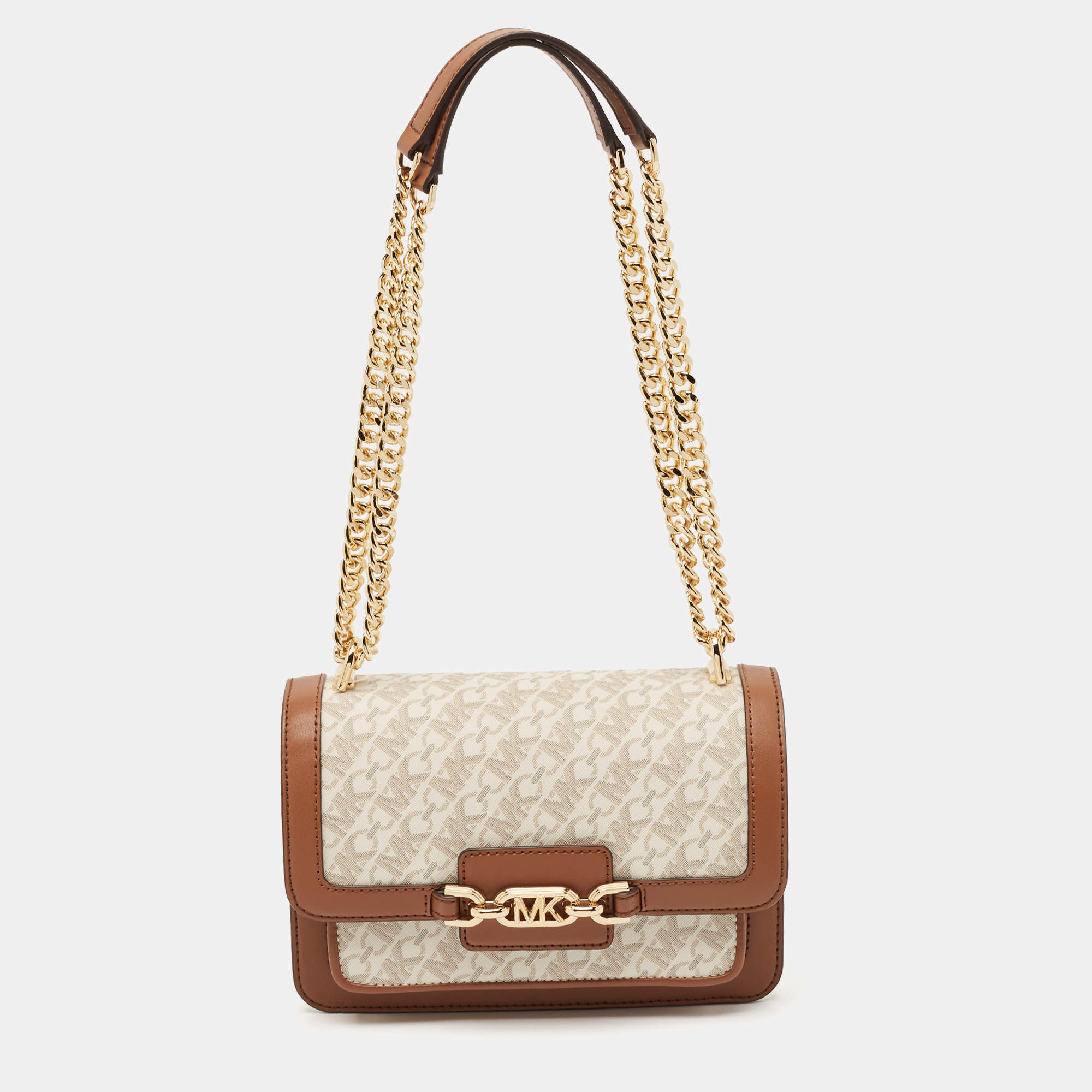 Michael Kors Brown Signature Coated Canvas and Leather Heather Shoulder Bag