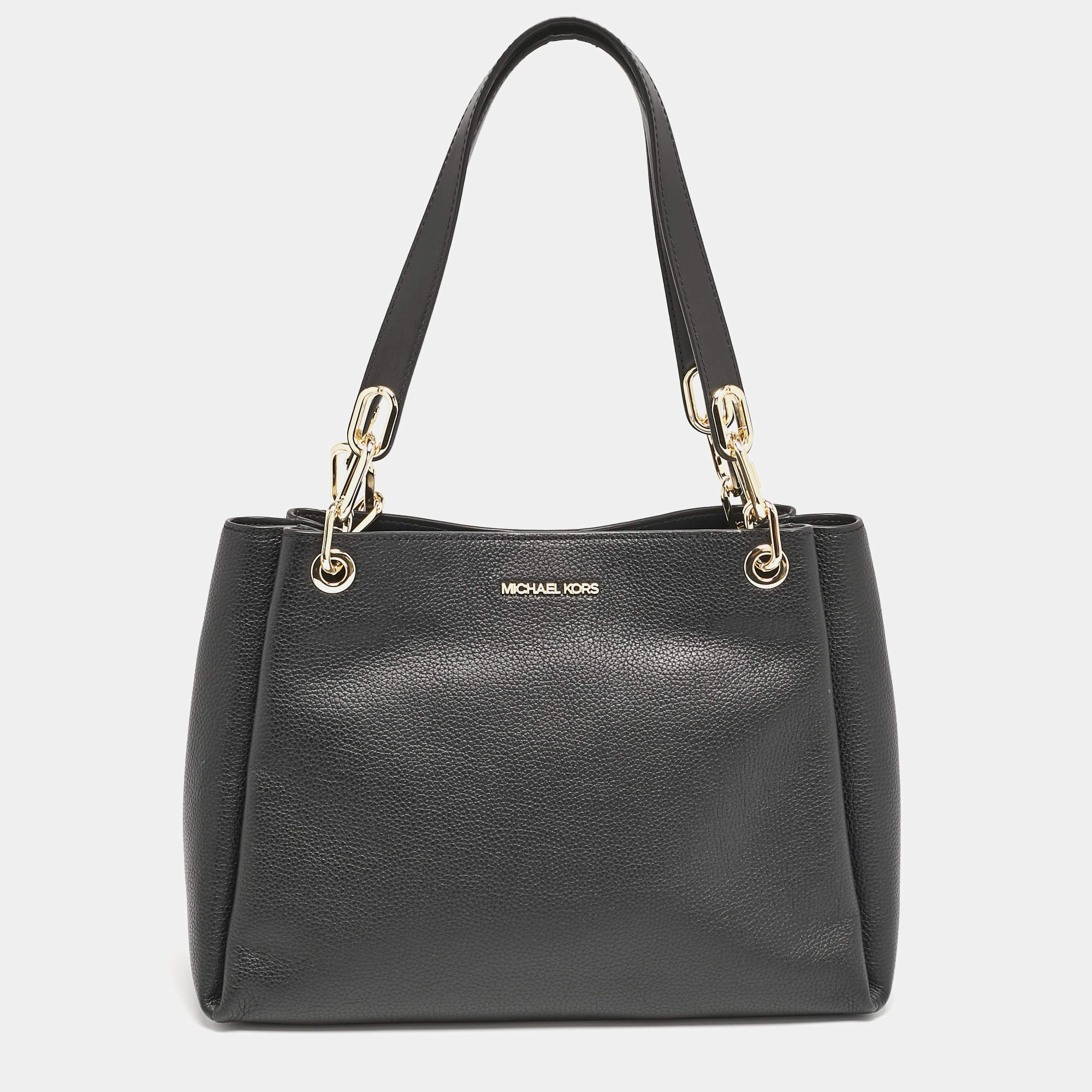 Pre Owned Michael Kors Black Leather Large Trisha Tote