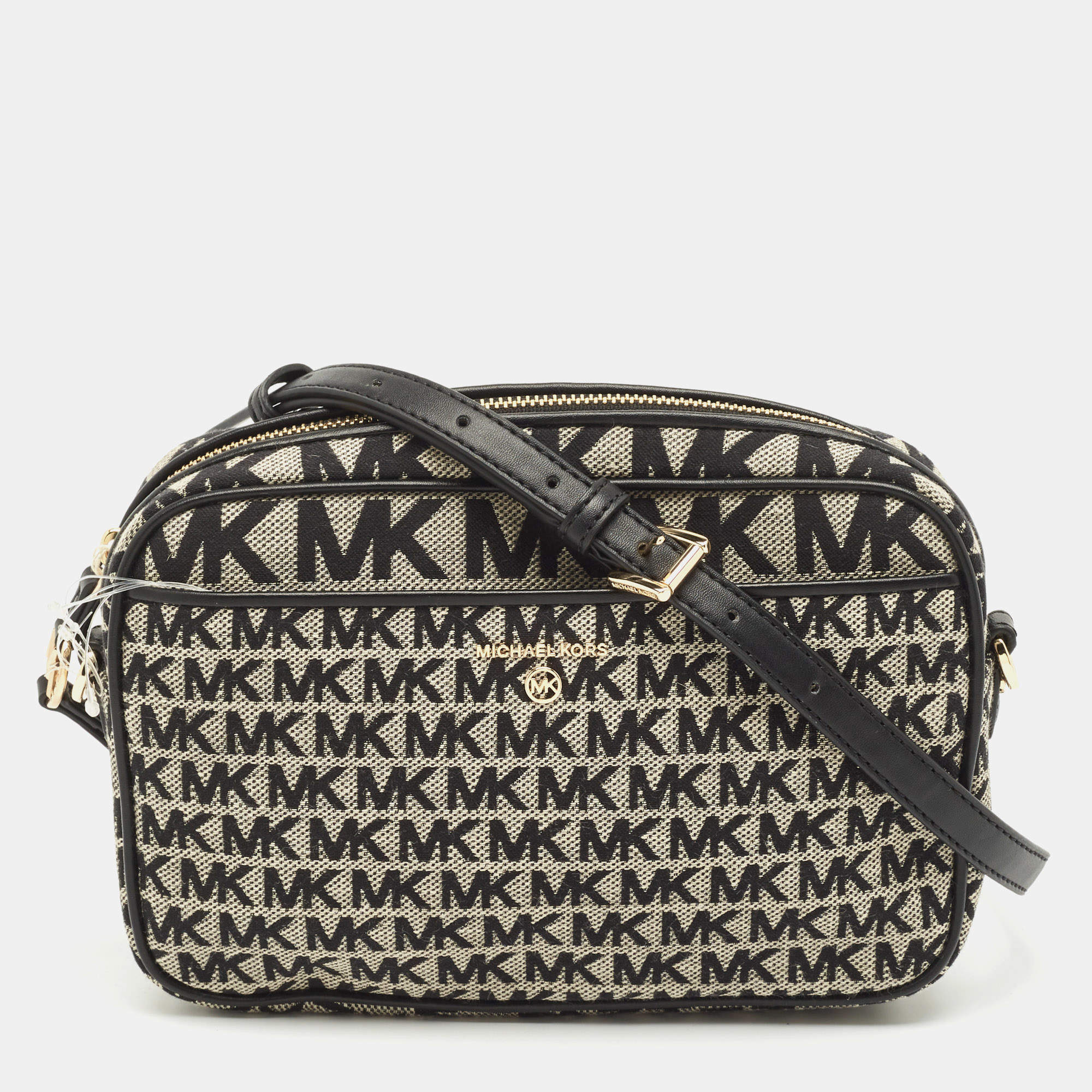 Michael Kors Black Signature Canvas Large East West Jet Set Charm Crossbody Bag