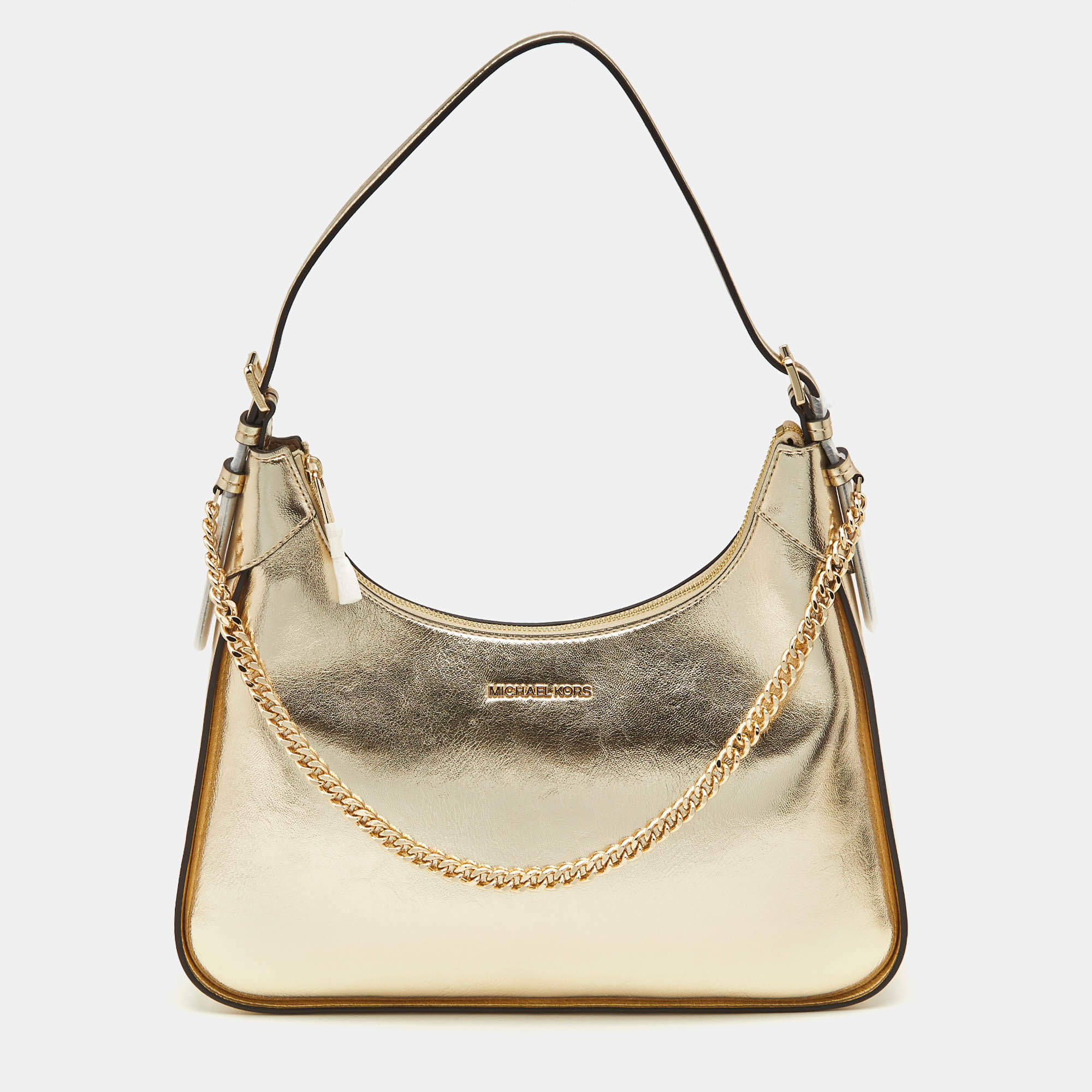 Michael Kors Gold Leather Large Wilma Chain Hobo