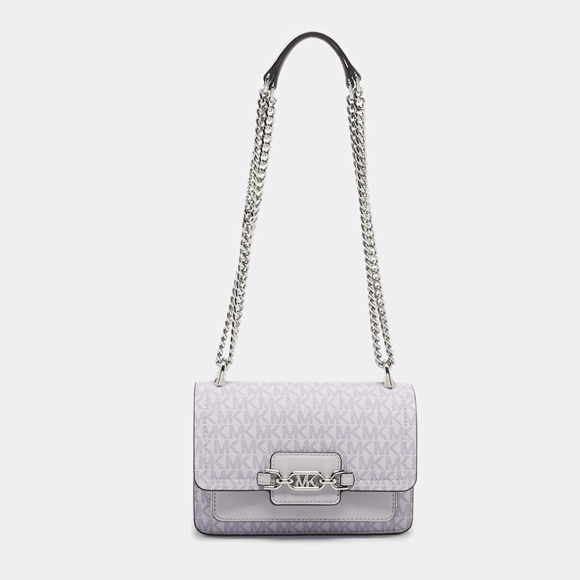 Pre Owned Michael Kors Lavander Signature Coated Canvas XS Heather Crossbody Bag