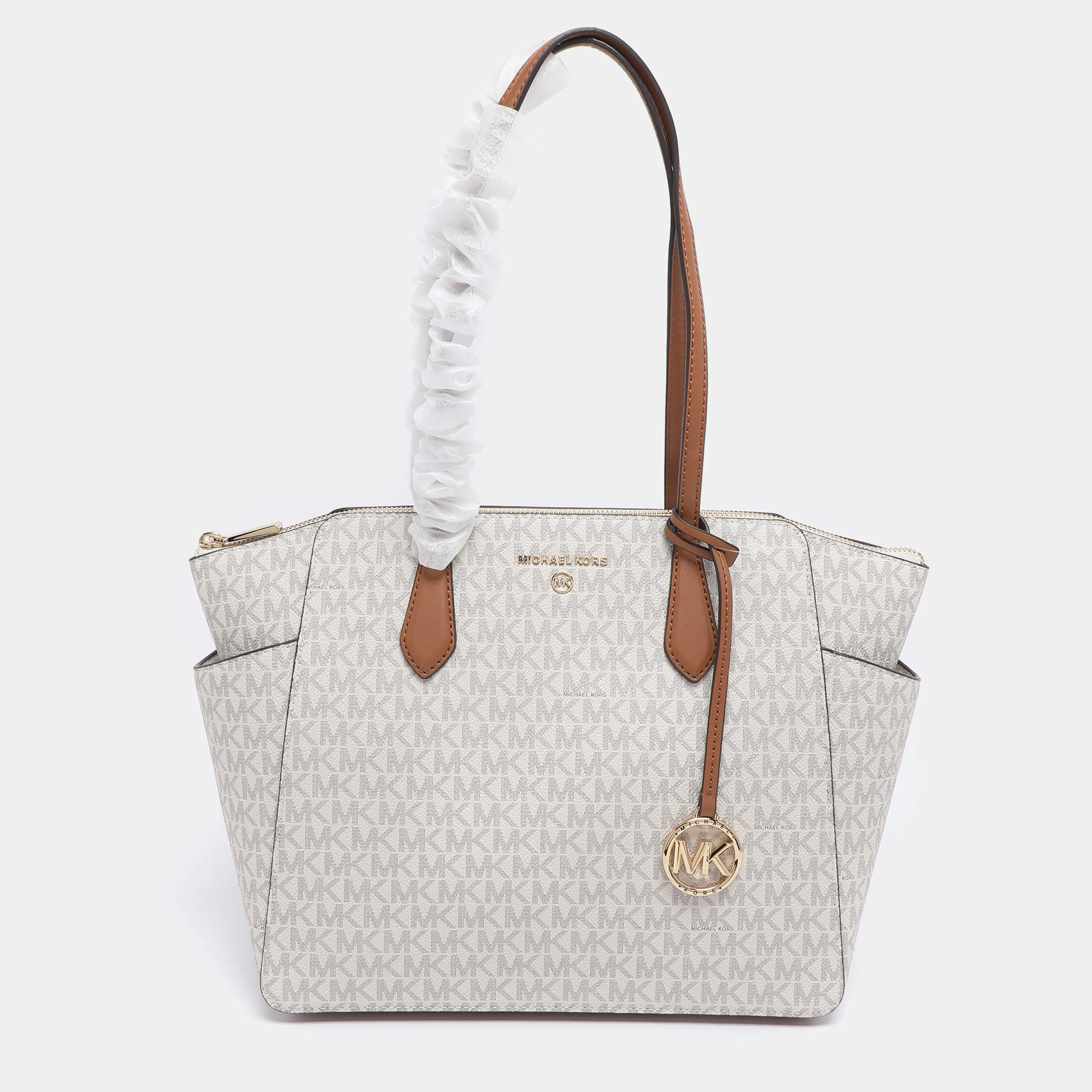 Pre Owned Michael Kors White Signature Coated Canvas Medium Marilyn Tote