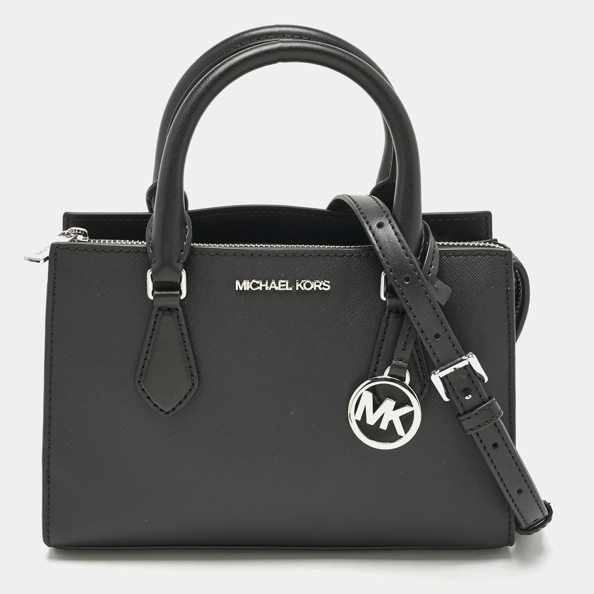 Pre Owned Michael Kors Black Faux Leather Small Shiela Center Zip Satchel