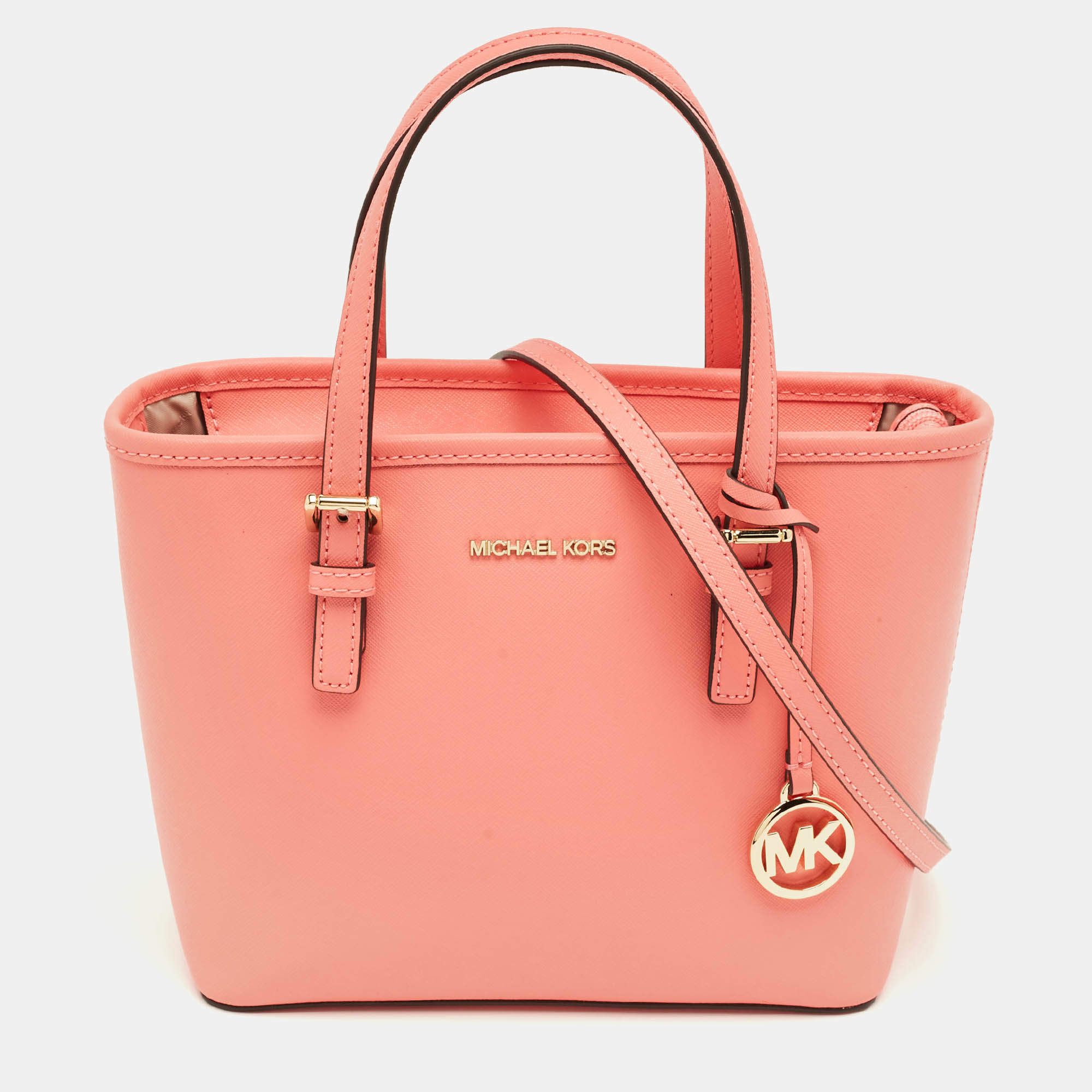 Pre Owned Michael Kors Grapefruit Leather Extra-Small Jet Set Travel Tote