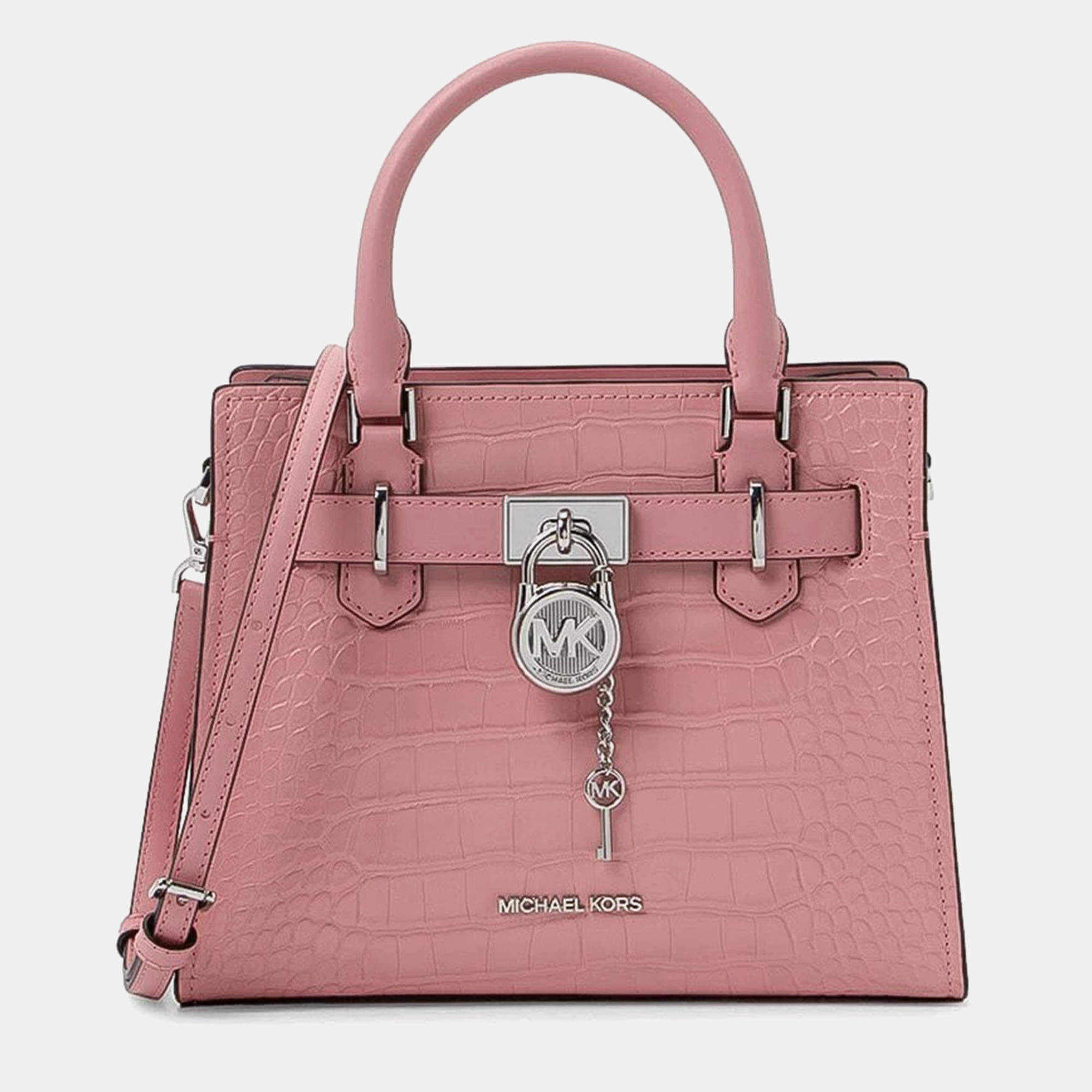 Pre Owned Michael Kors Textured Pink Leather Crossbody Bag