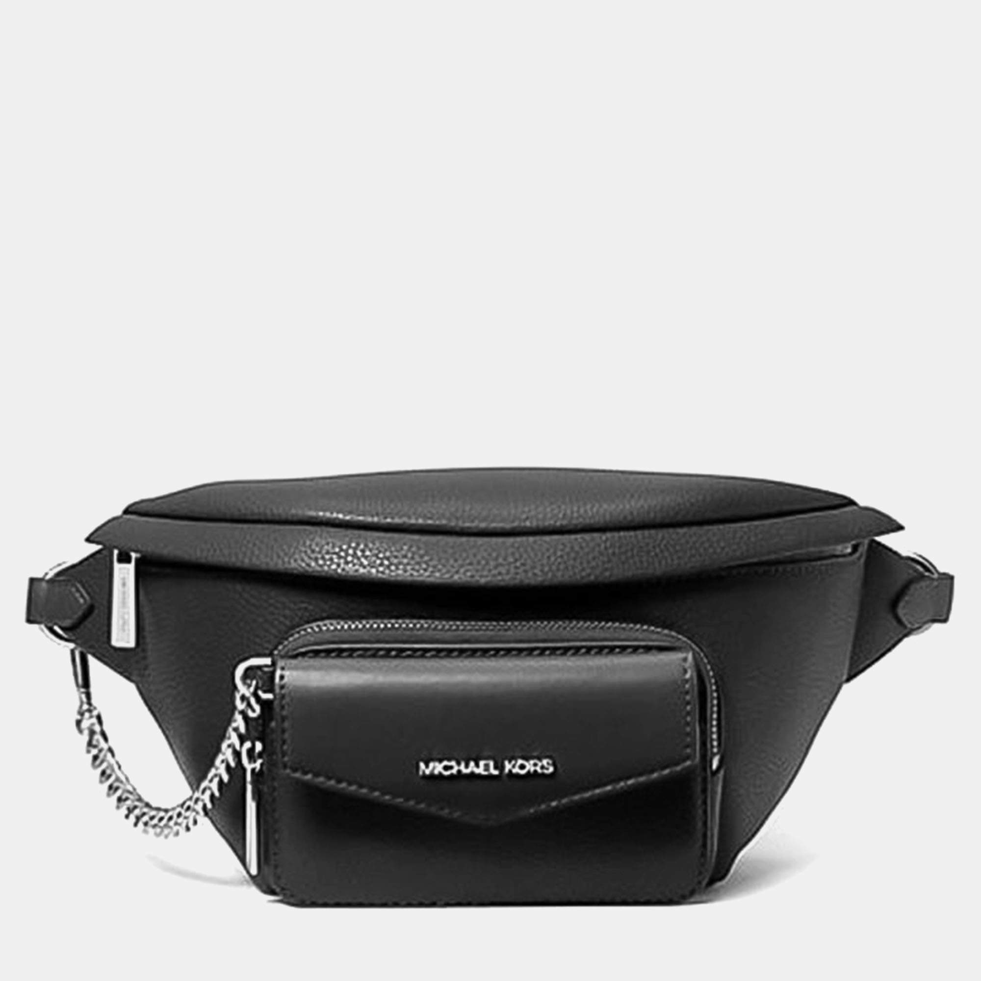 Pre Owned Michael Kors Black Leather Crossbody Bag