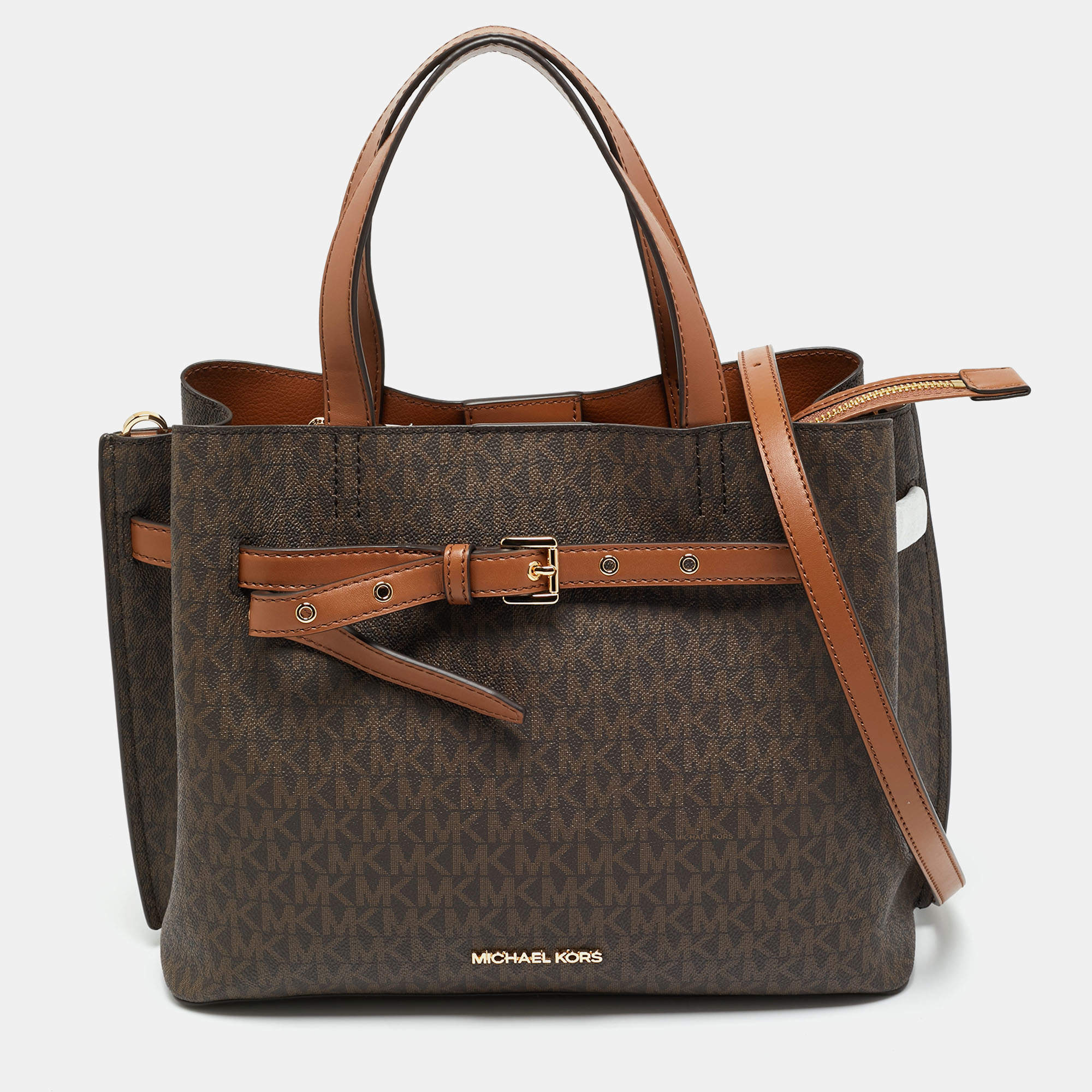 مملوكة مسبقًا Michael Kors Emilia Large Brown Signature Coated Canvas Satchel