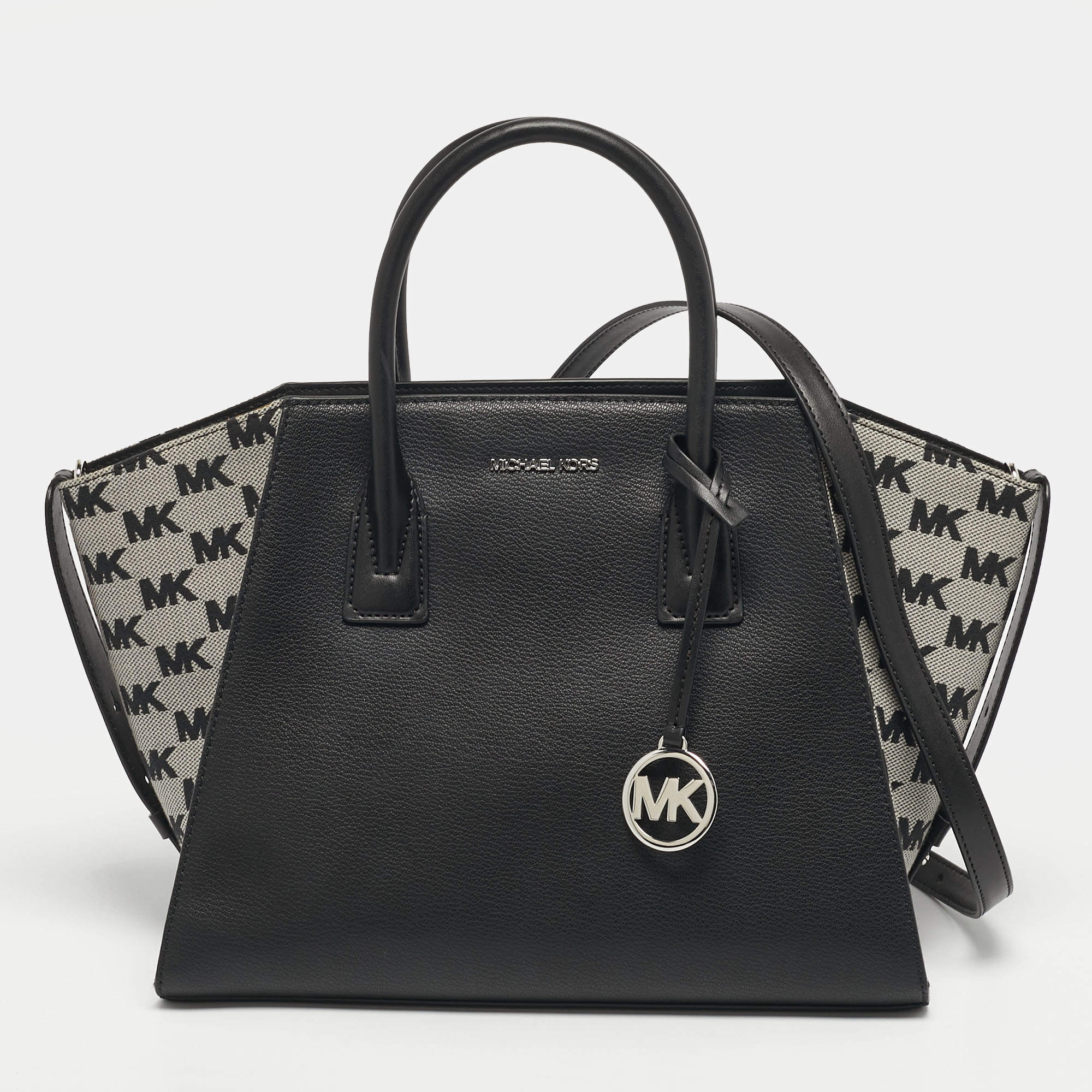Pre Owned Michael Kors Avril Large Black Canvas and Leather Tote