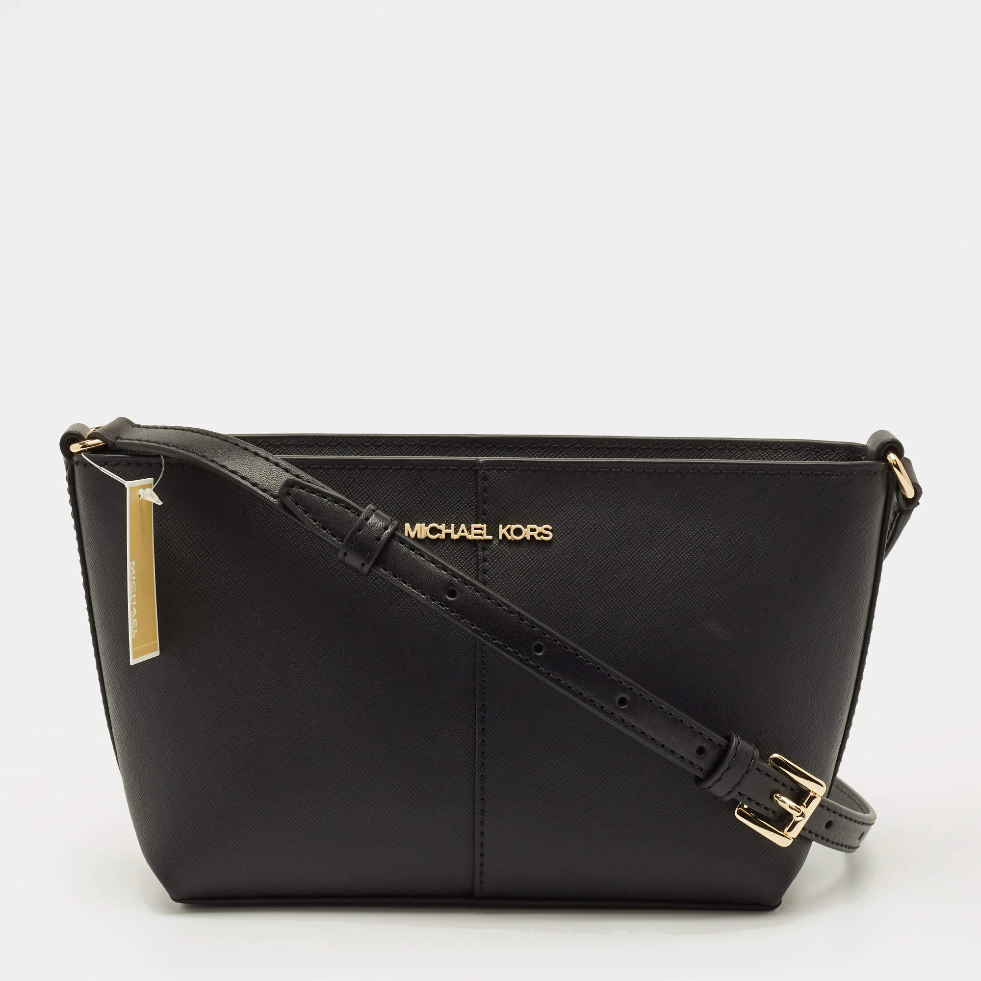 مملوكة مسبقًا Michael Kors Jet Set Travel Black Leather Crossbody Bag