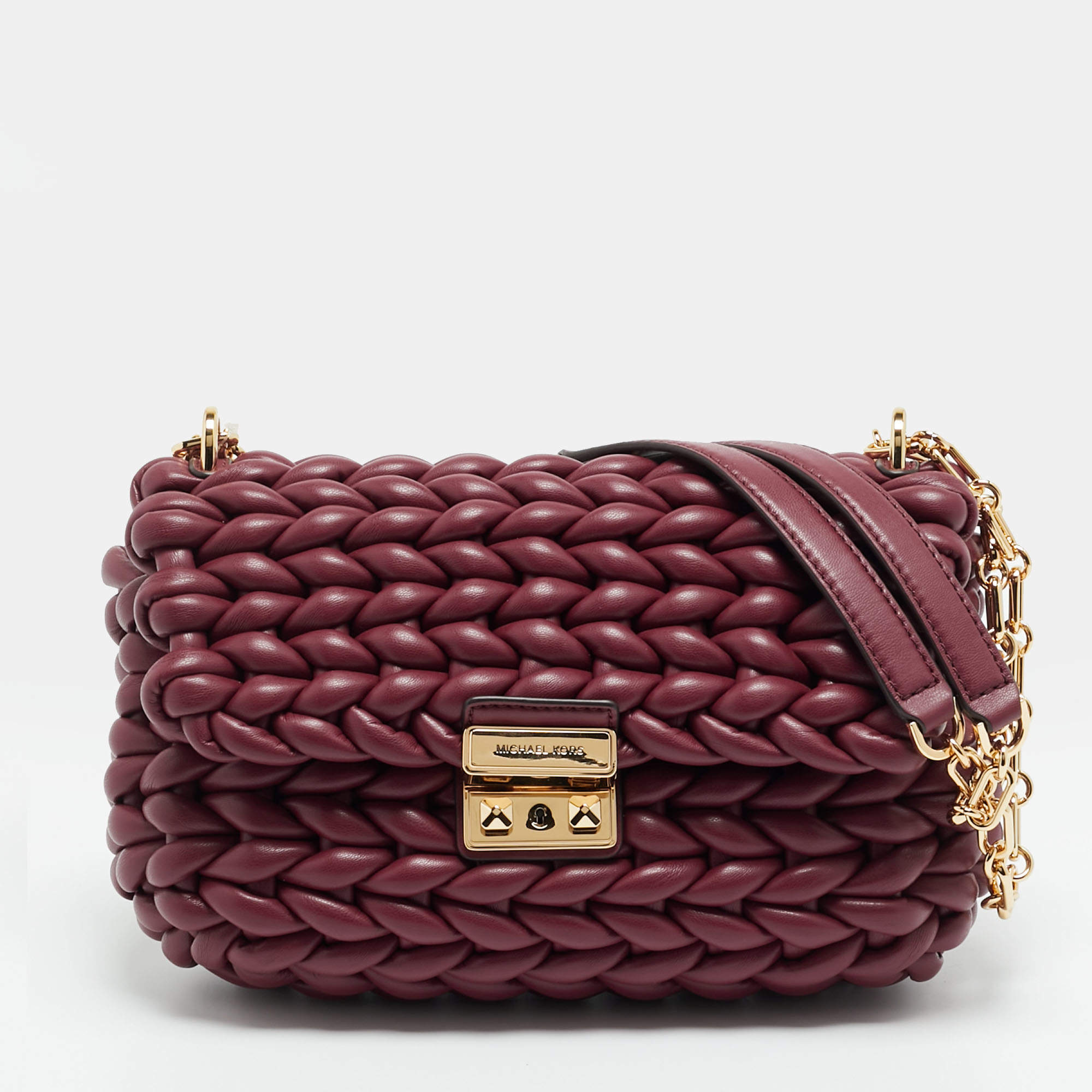 مملوكة مسبقًا Michael Kors Tribeca Burgundy Braided Leather Shoulder Bag