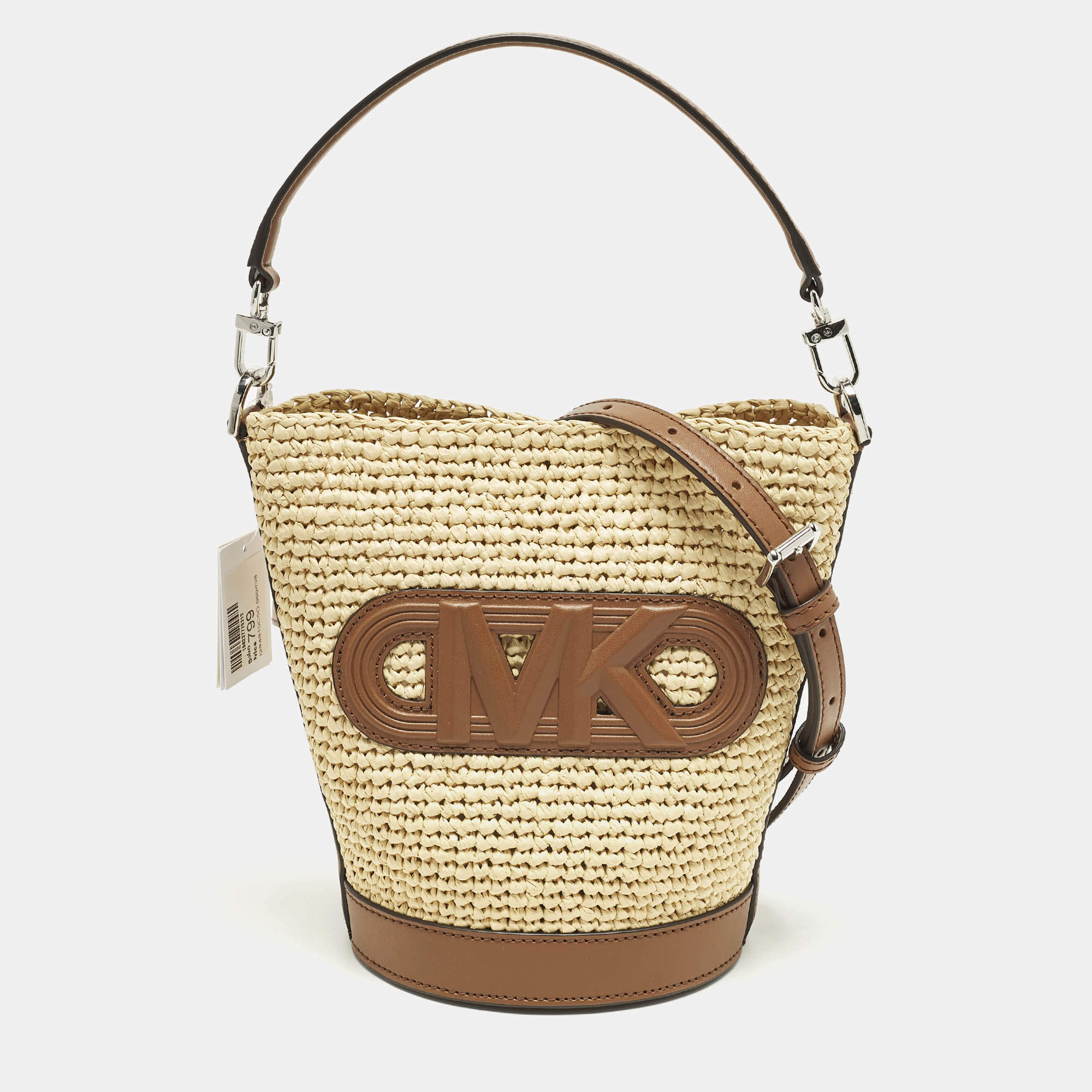 Pre Owned حقيبة دلو مايكل كورس تاونسند صغيرة كتان وجلدي بيج/بني