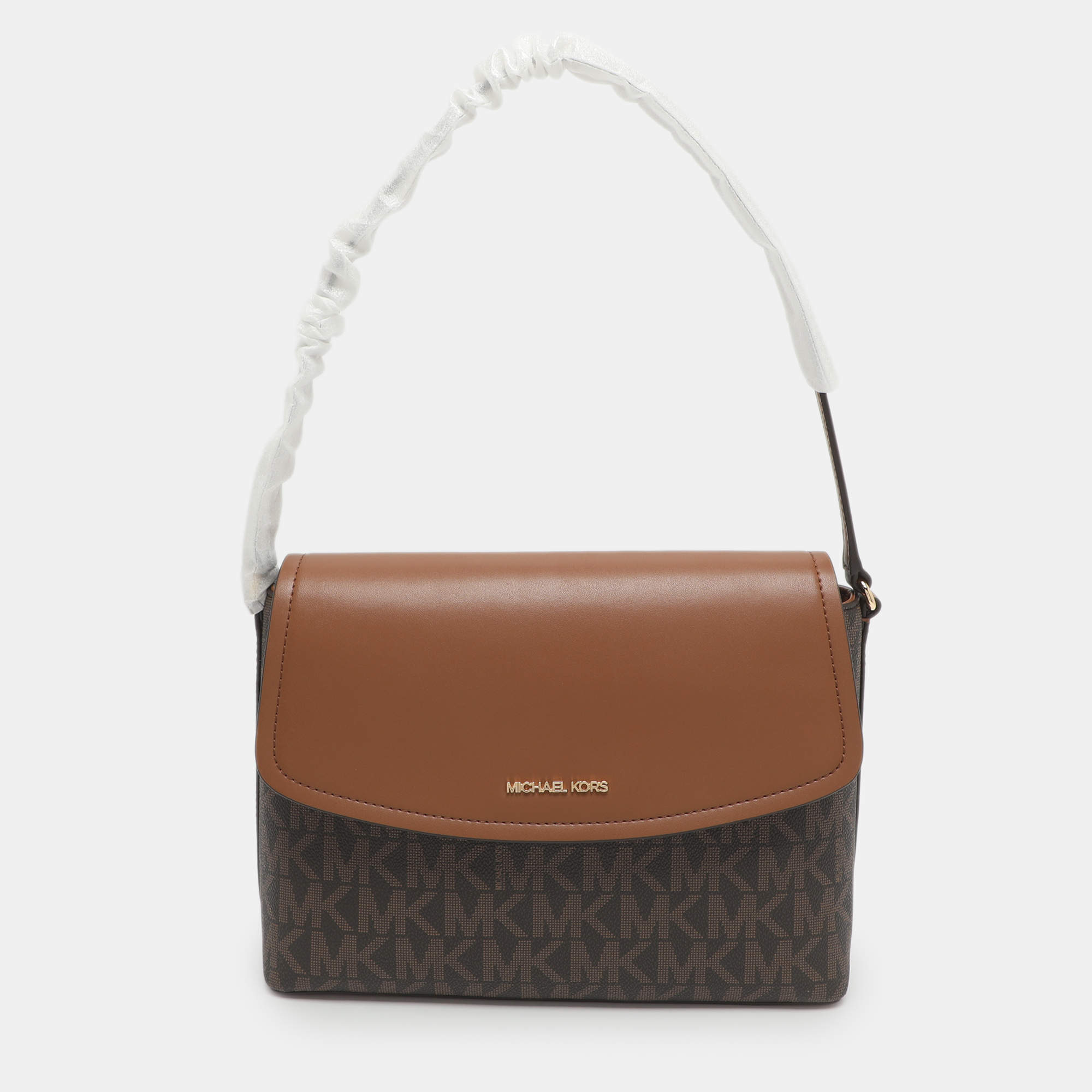 Pre Owned Michael Kors Ida Brown Signature Coated Canvas and Leather Shoulder Bag