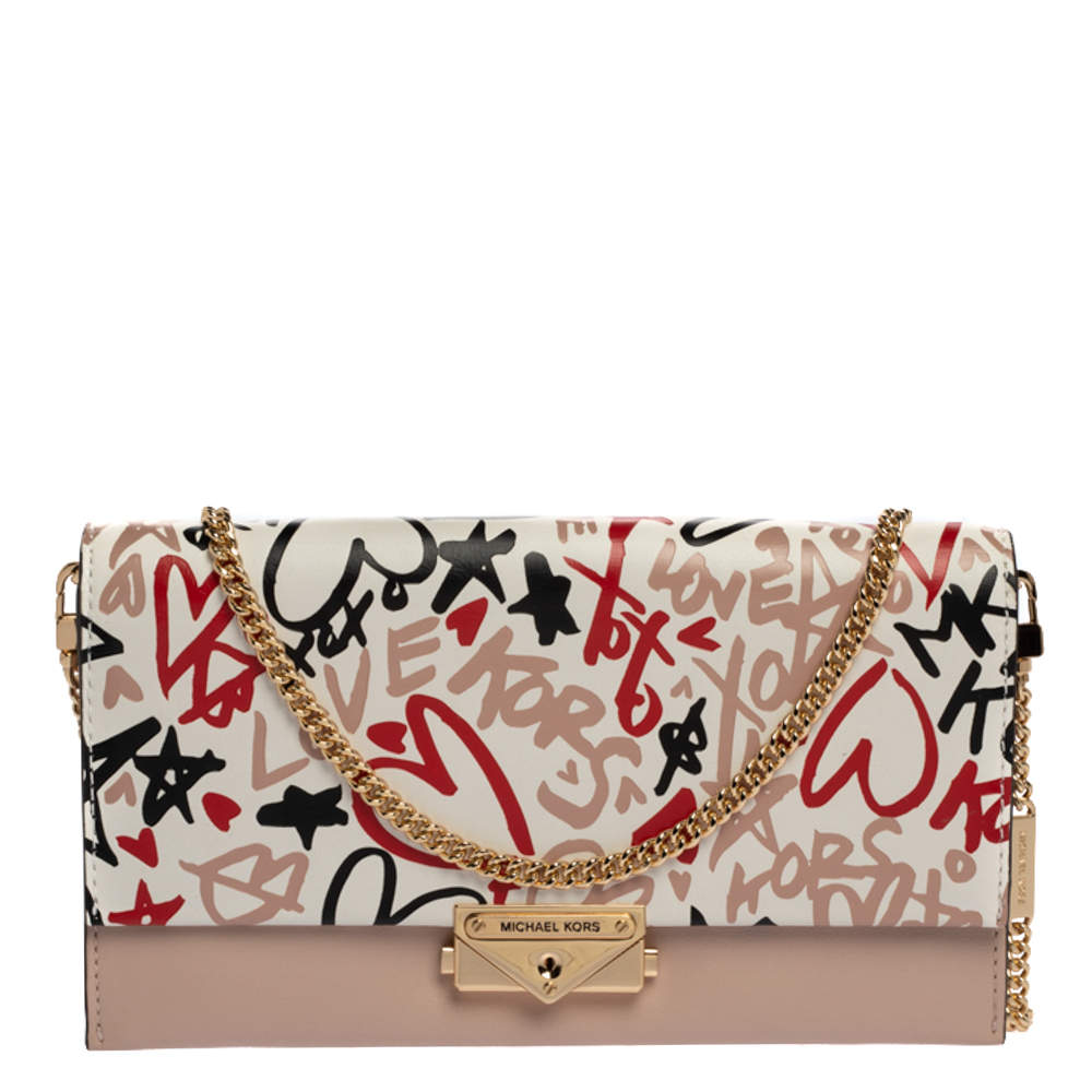 Pre Owned Michael Kors Multicolor Graffiti Leather Cece Chain Clutch