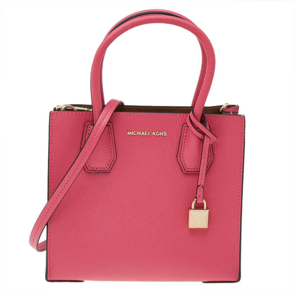 Pre Owned Michael Kors Pink Leather Mini Mercer Tote